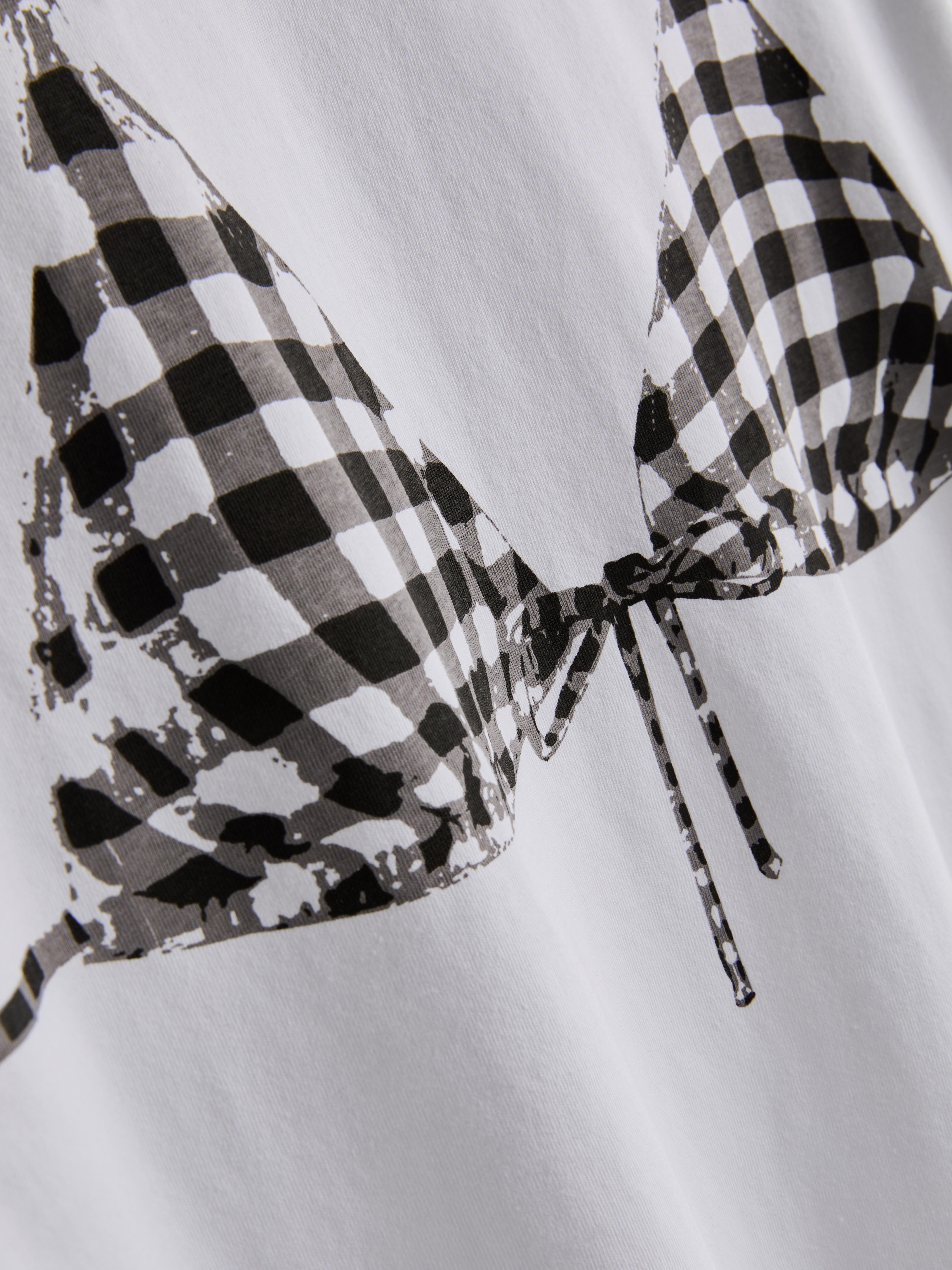 Cotton Gingham Print Graphic Tee