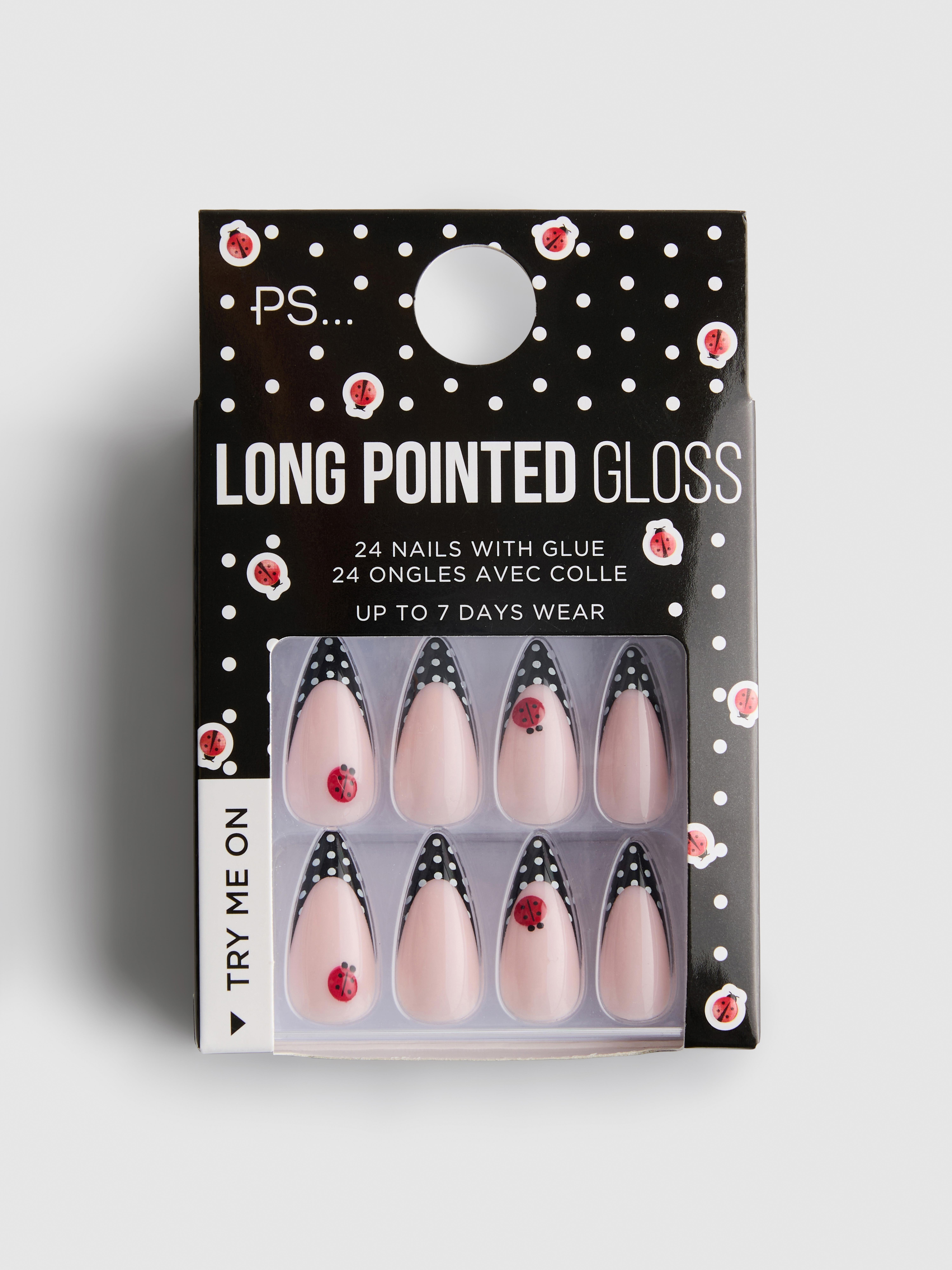 Spiczaste sztuczne paznokcie w kropki i biedronki PS...