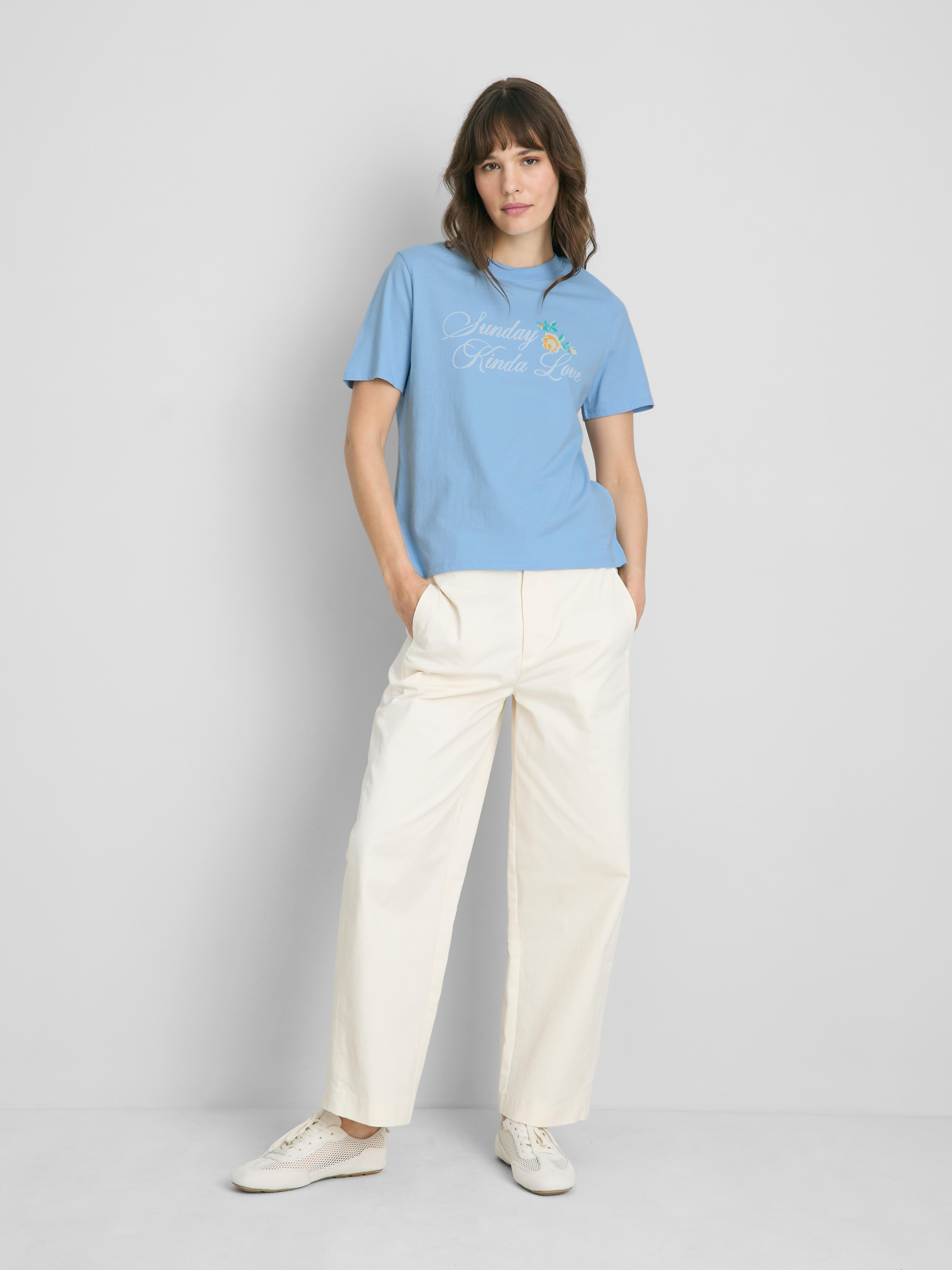 T-shirt van puur katoen met print Lichtblauw