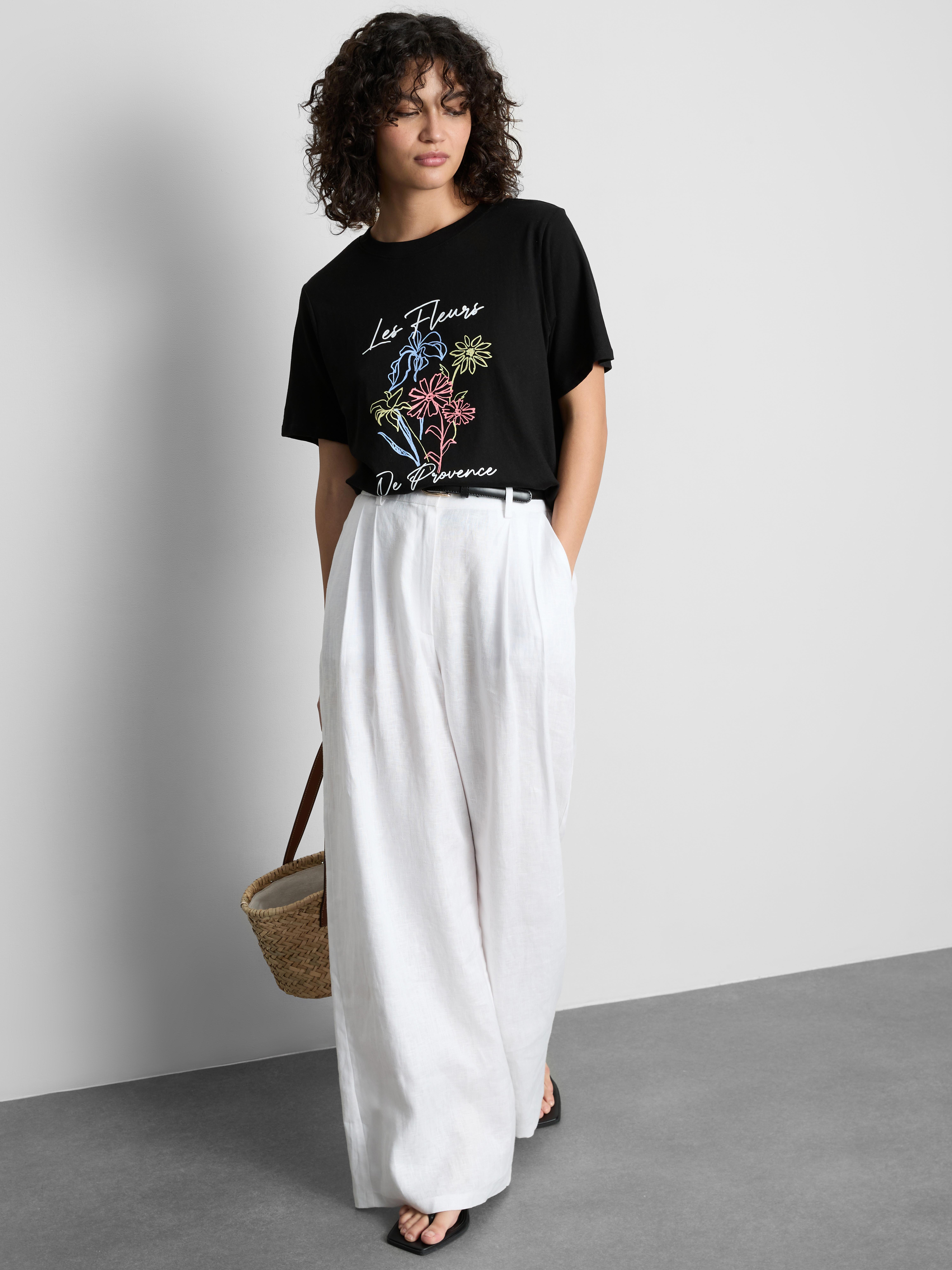 T-shirt van puur katoen met print Zwart 2