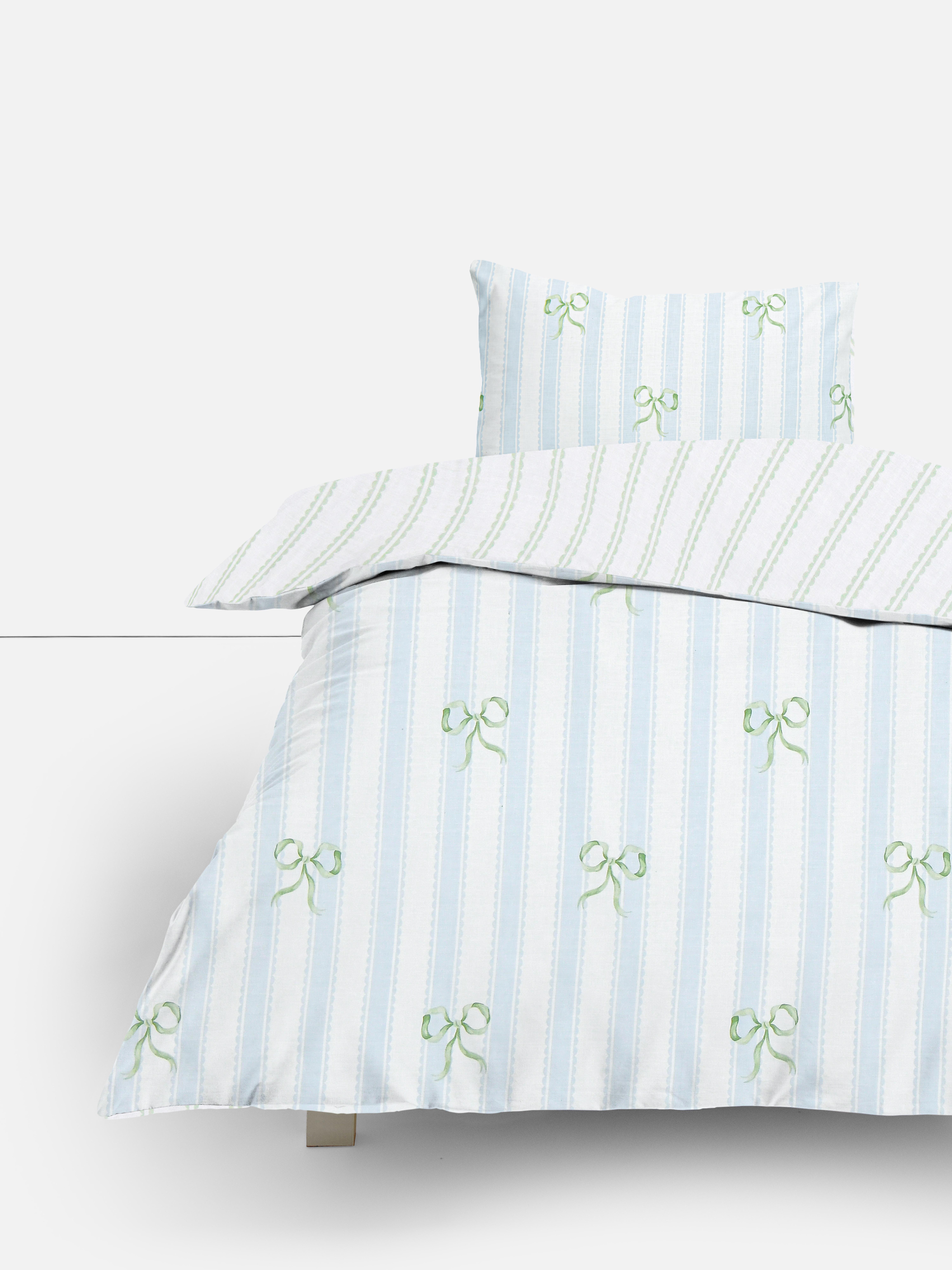 Bow And Stripe Single Duvet Cover Set