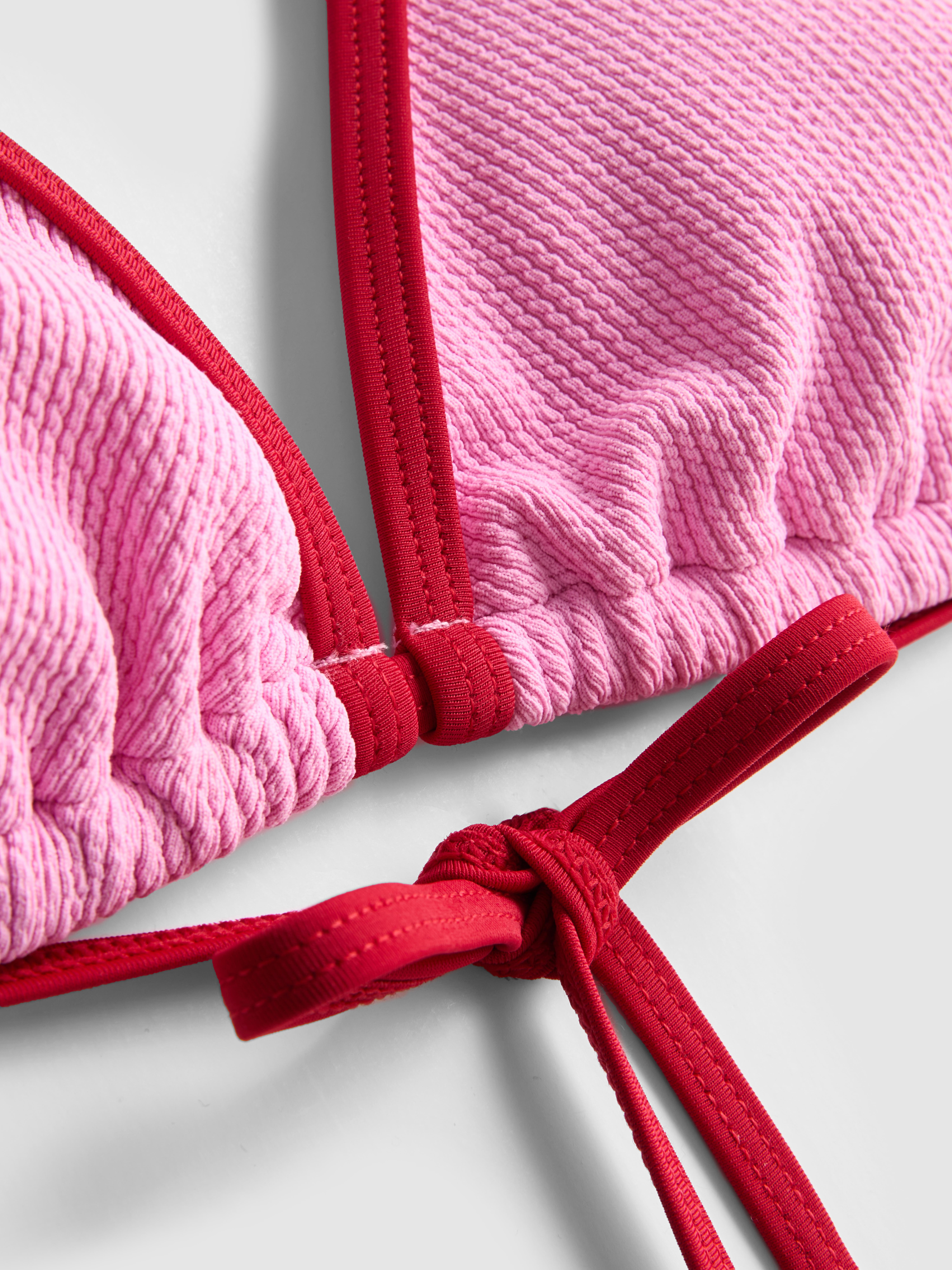 Women's Pink Crinkle Contrast Triangle Bikini Top