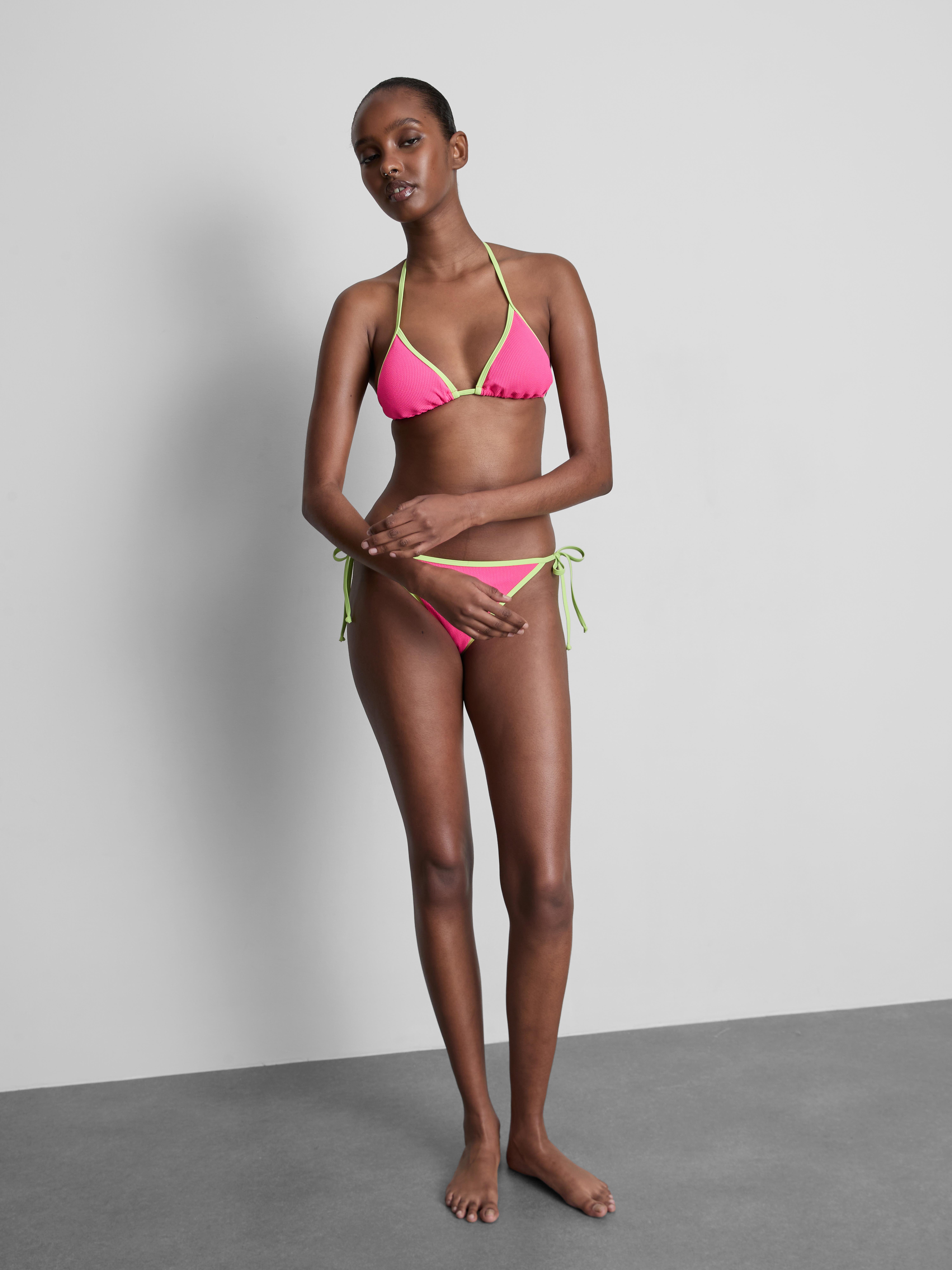 Crinkle Contrast Triangle Bikini Top Hot Pink