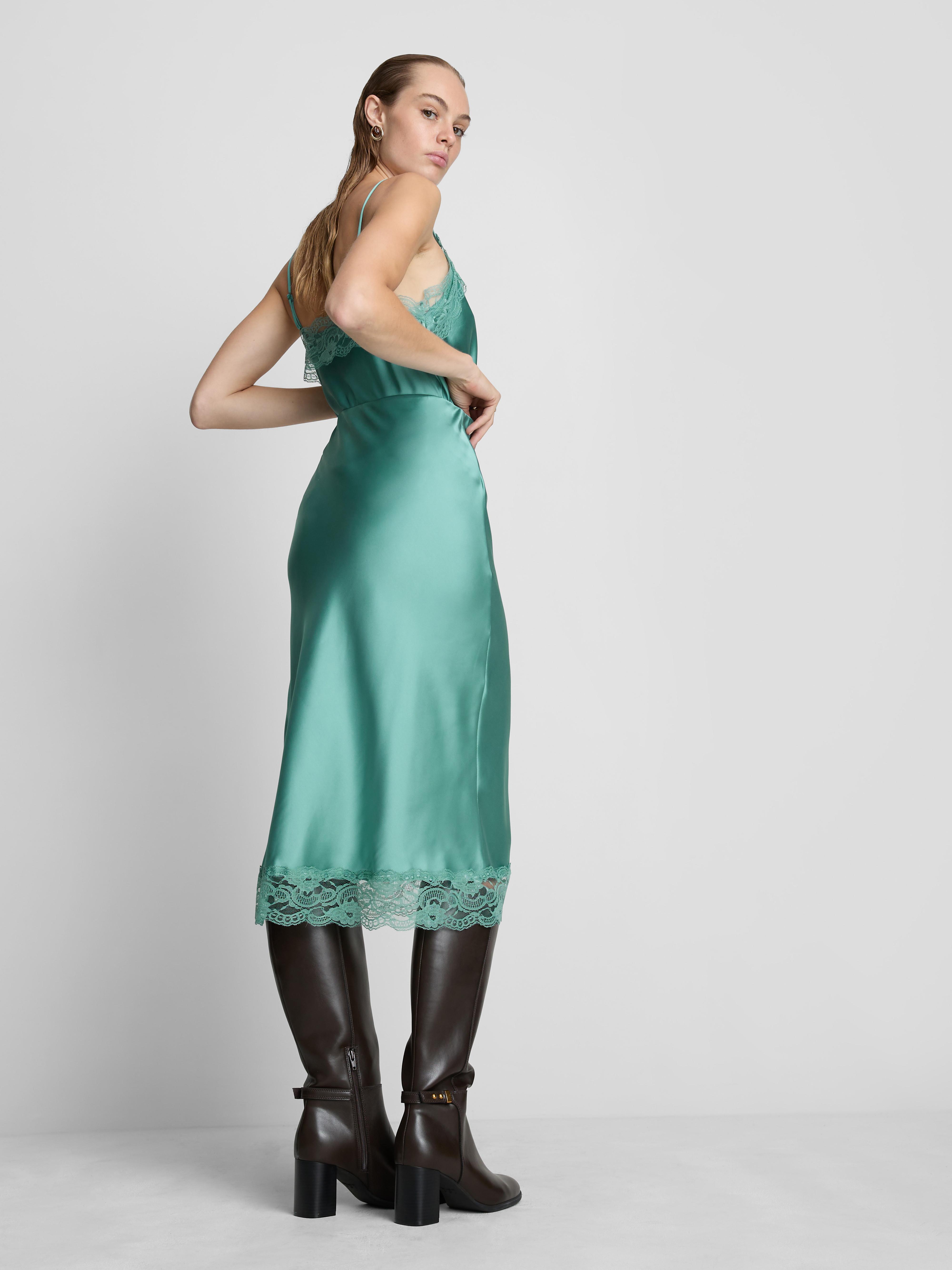 Satin Lace Midi Skirt