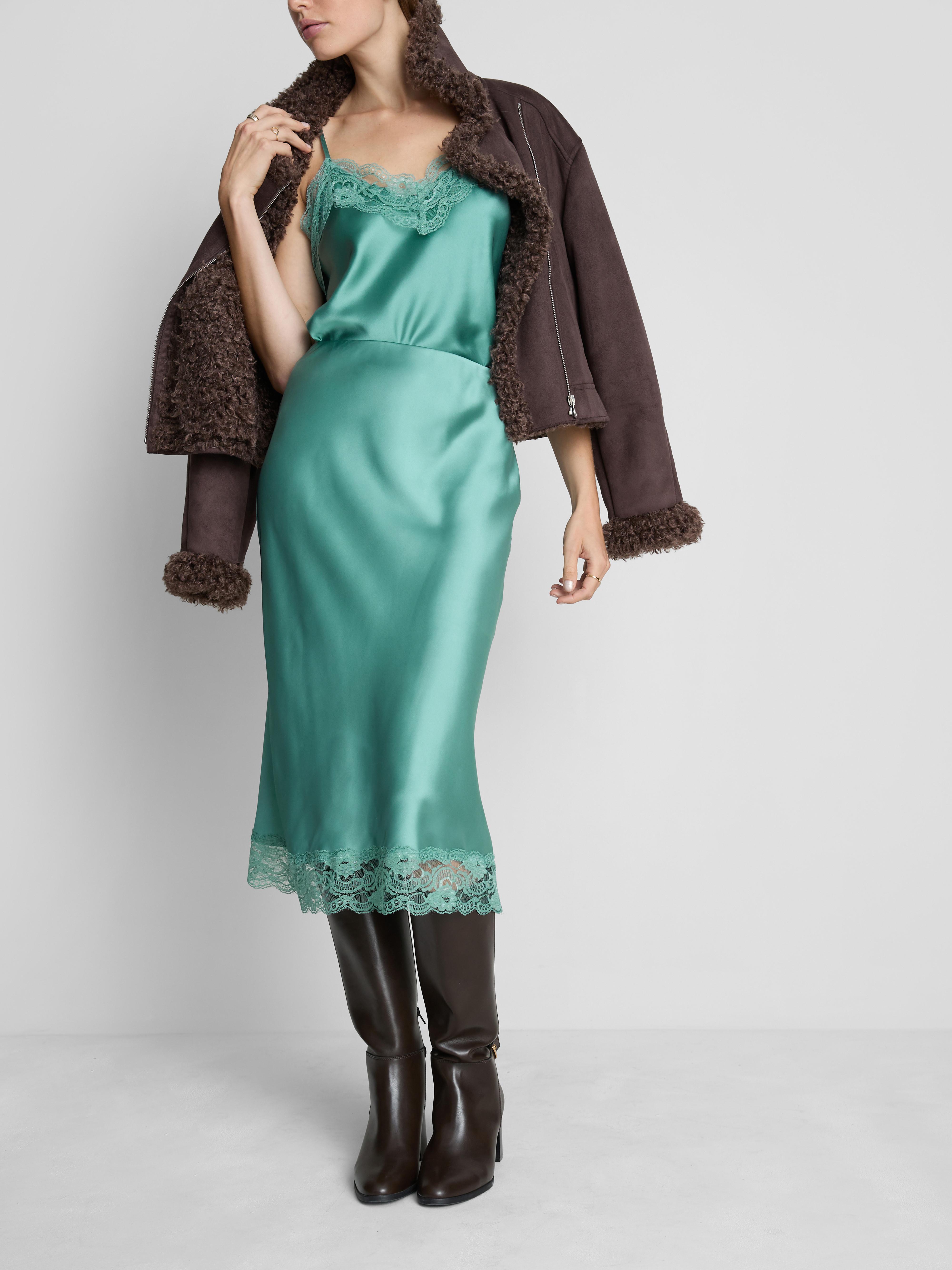 Satin Lace Midi Skirt