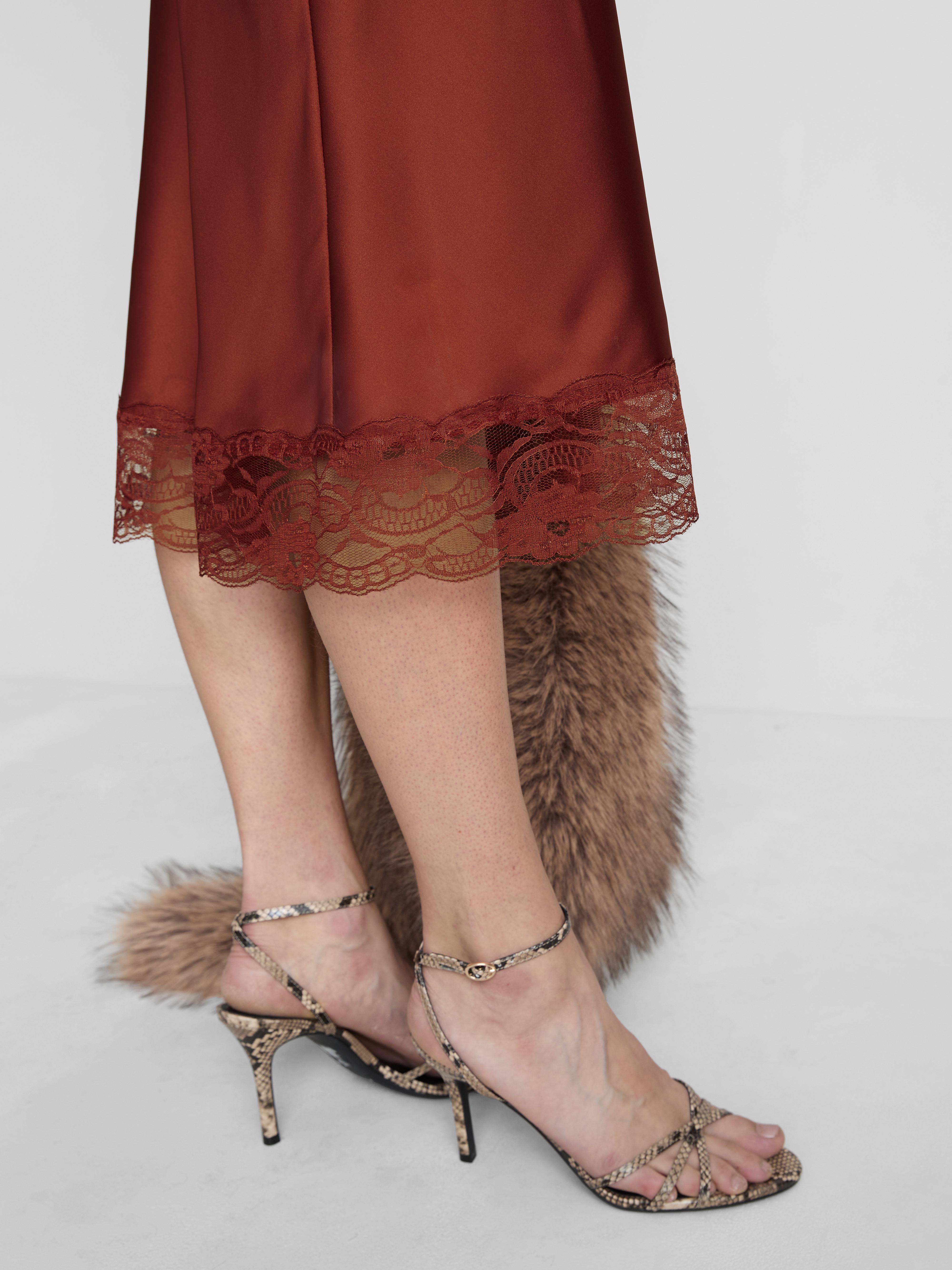 Satin Lace Midi Skirt