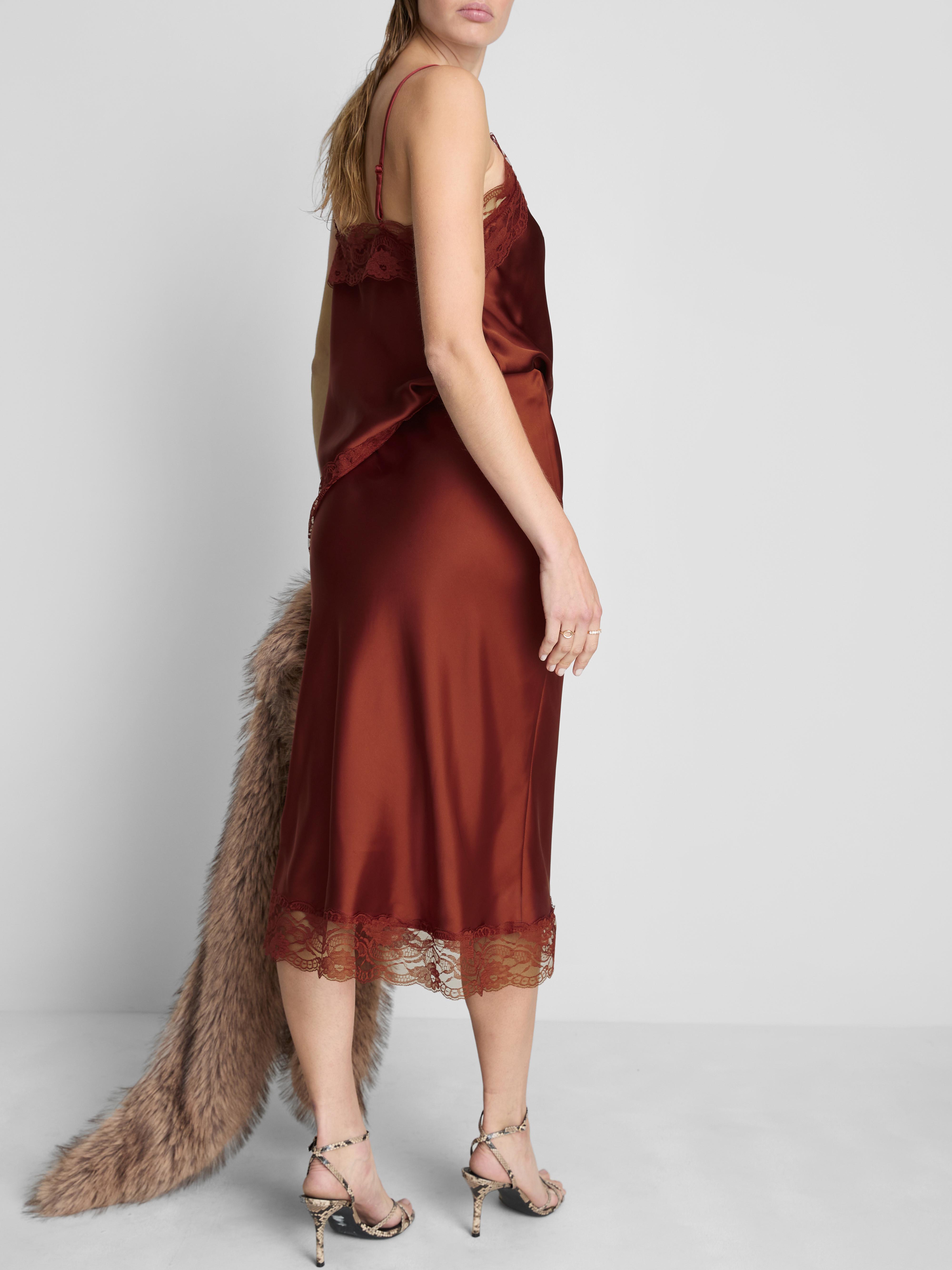 Satin Lace Midi Skirt