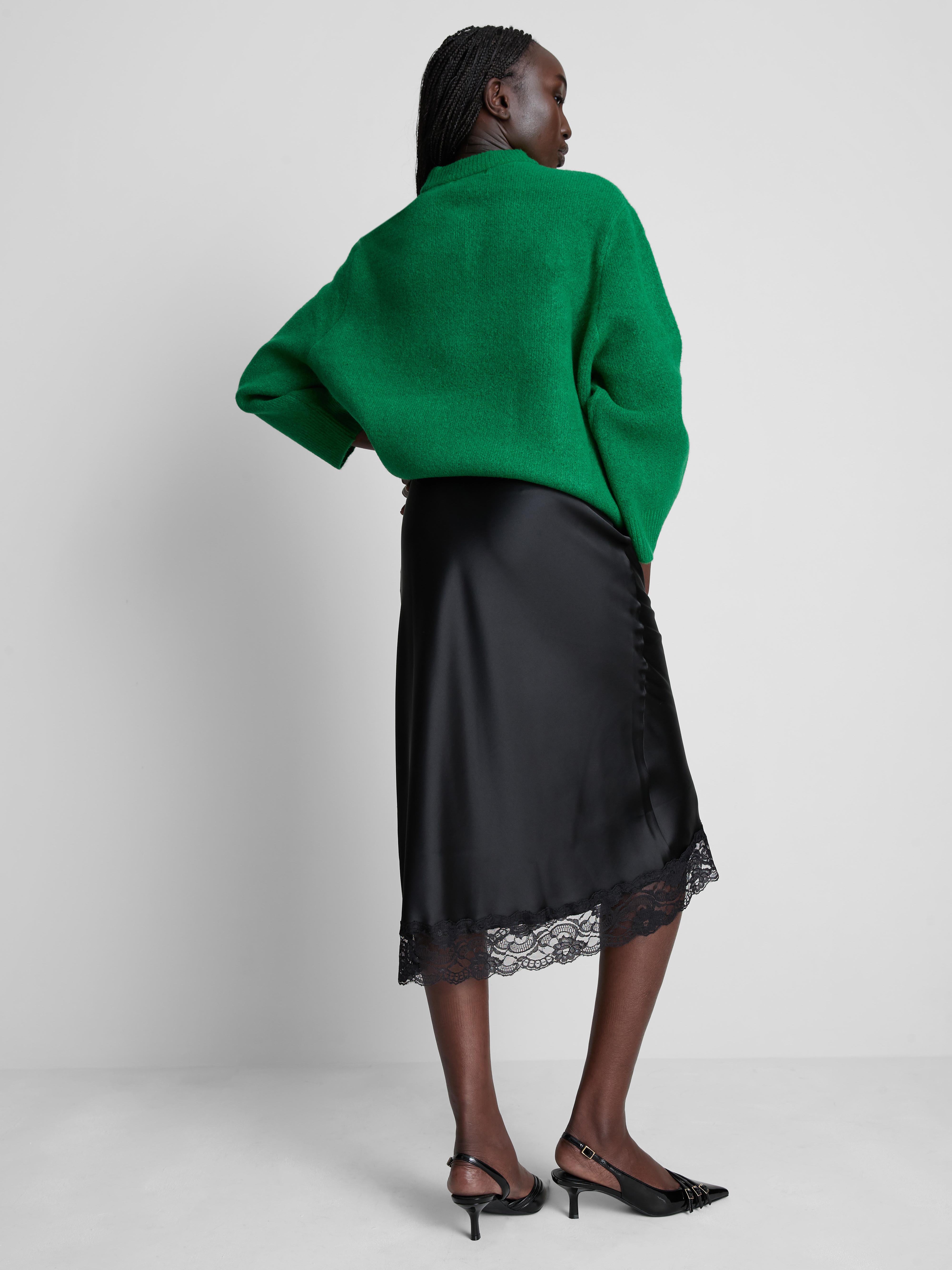 Satin Lace Midi Skirt