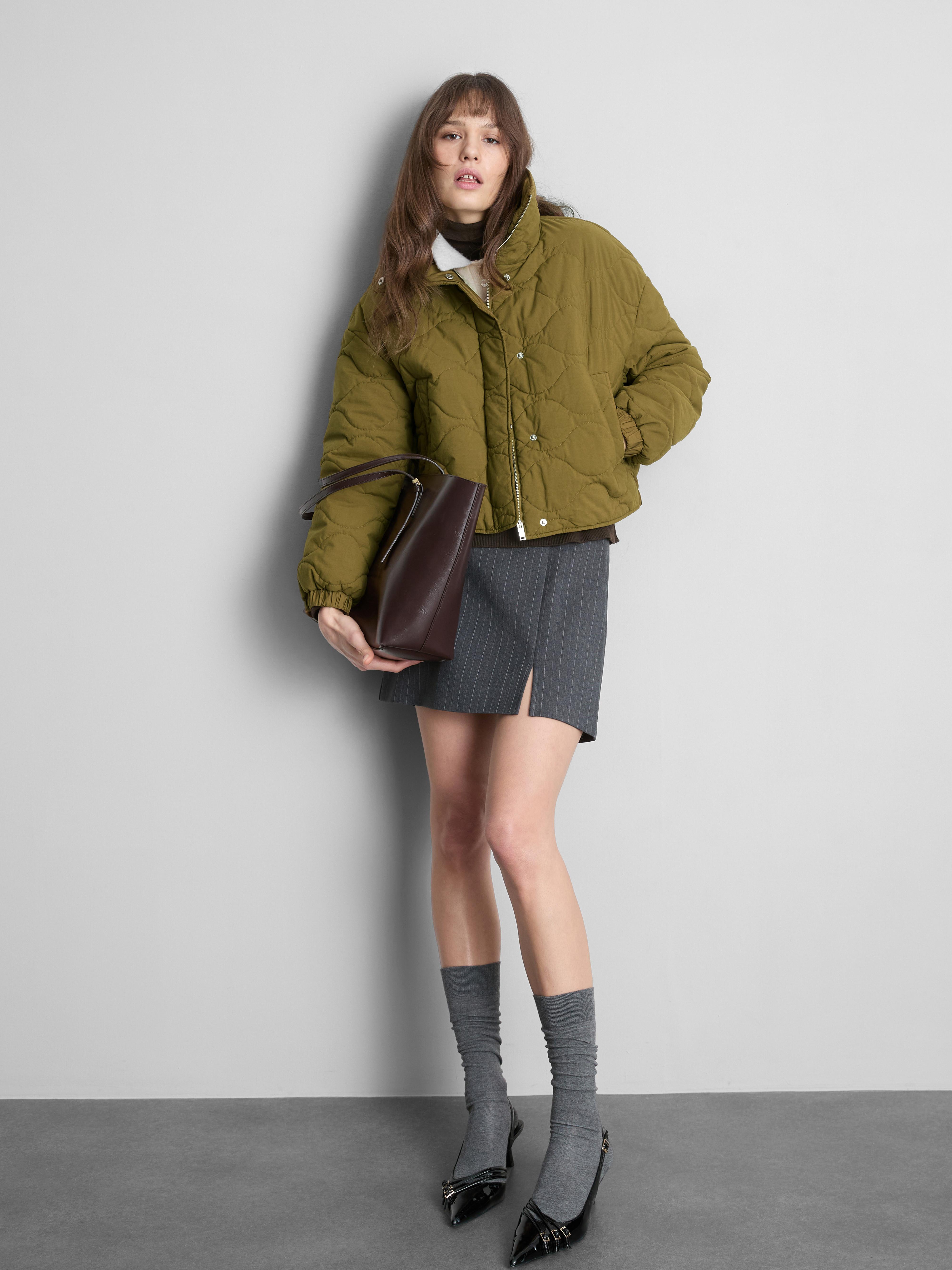 Quilted Collared Bomber Jacket