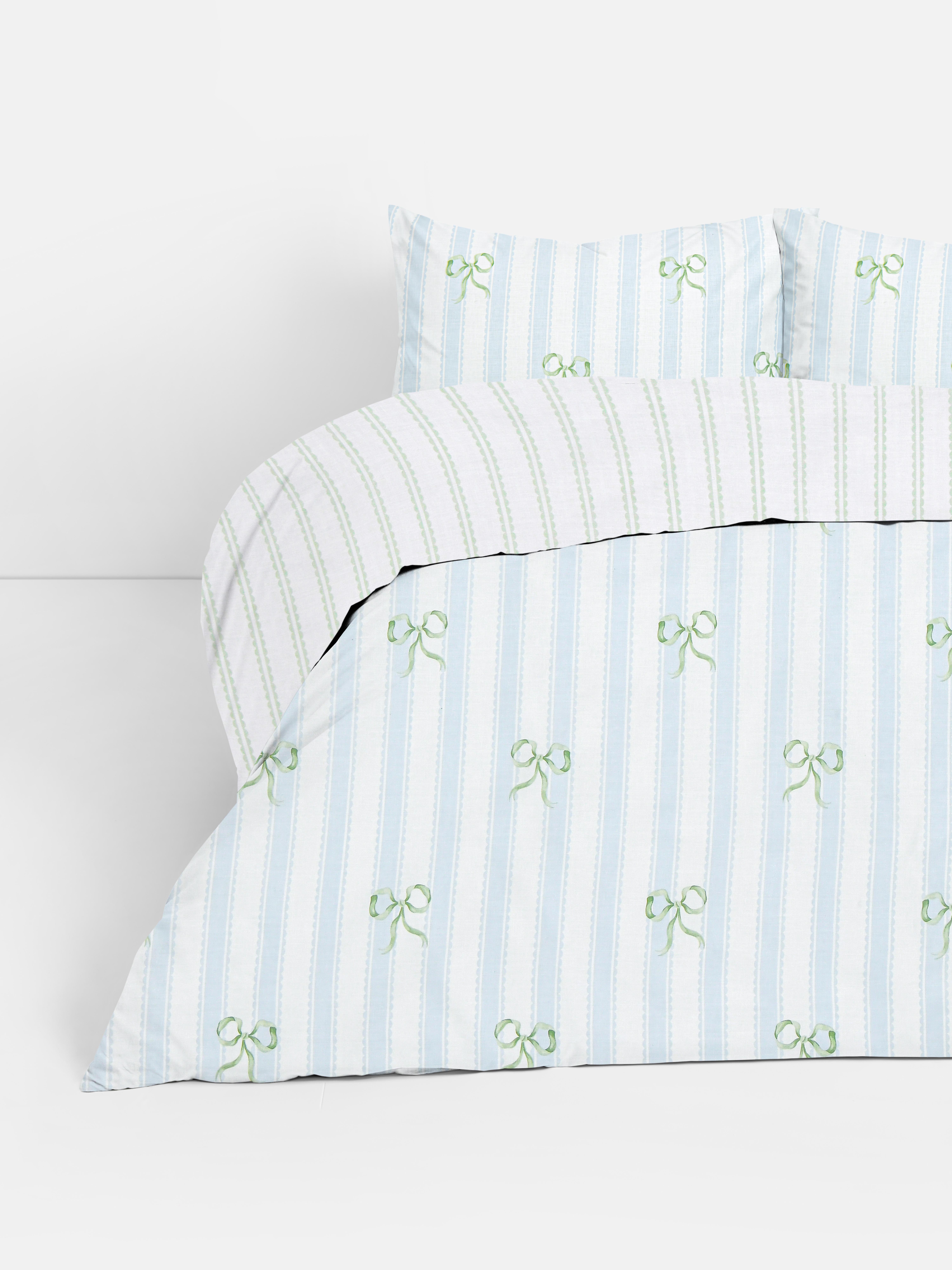 Bow And Stripe Double Duvet Cover Set