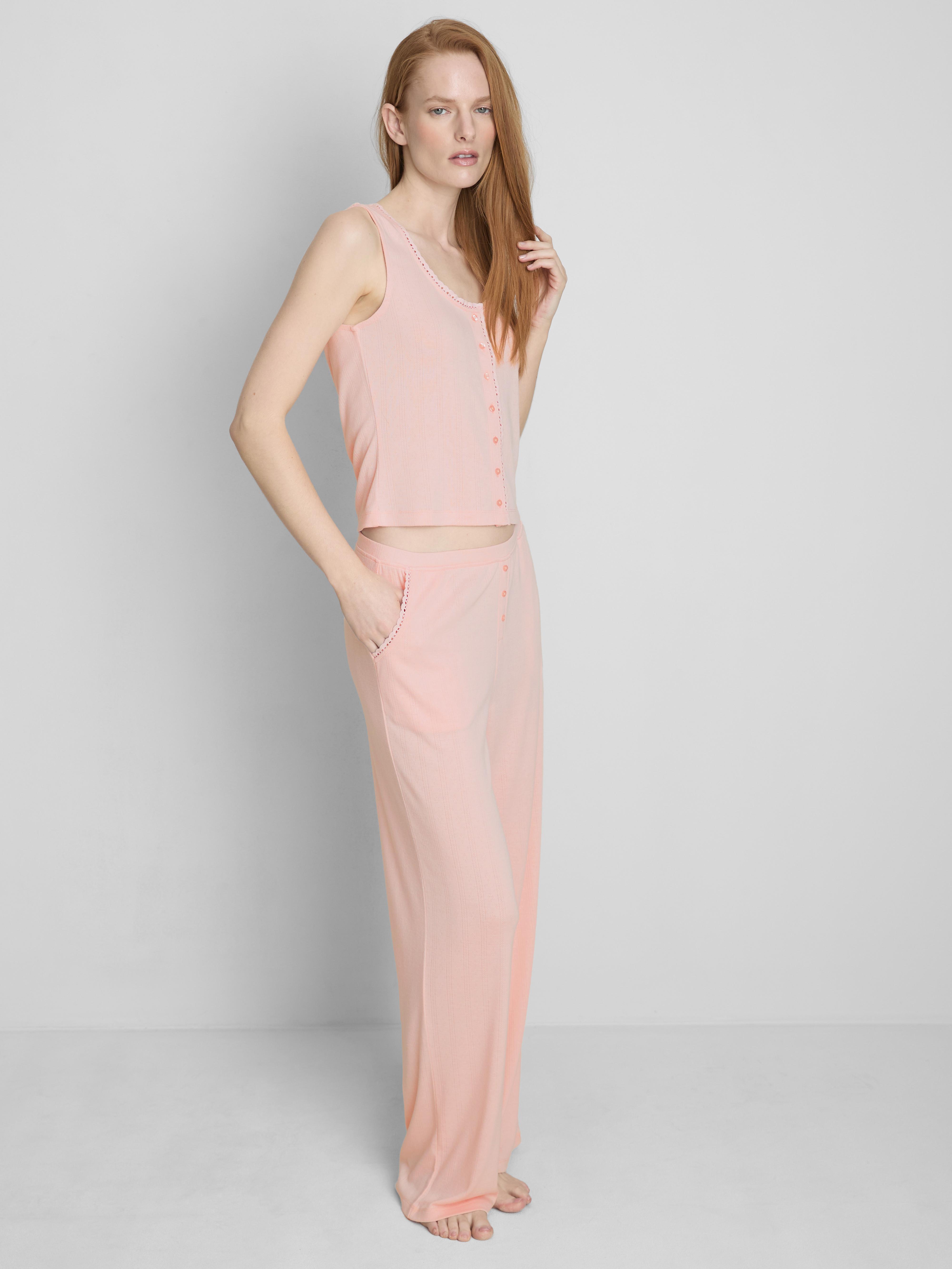 Top alças pijama renda malha geométrica