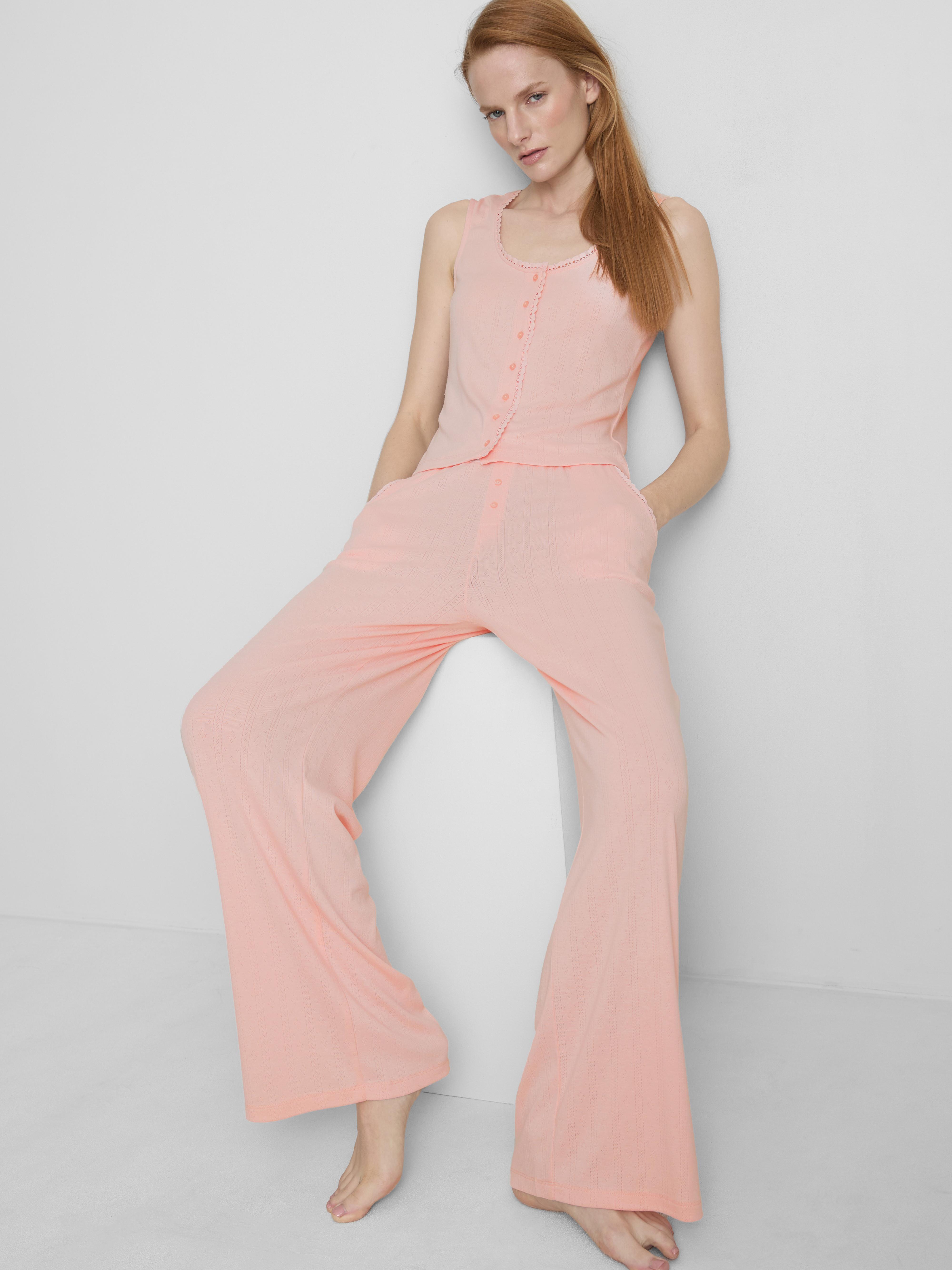 Top alças pijama renda malha geométrica