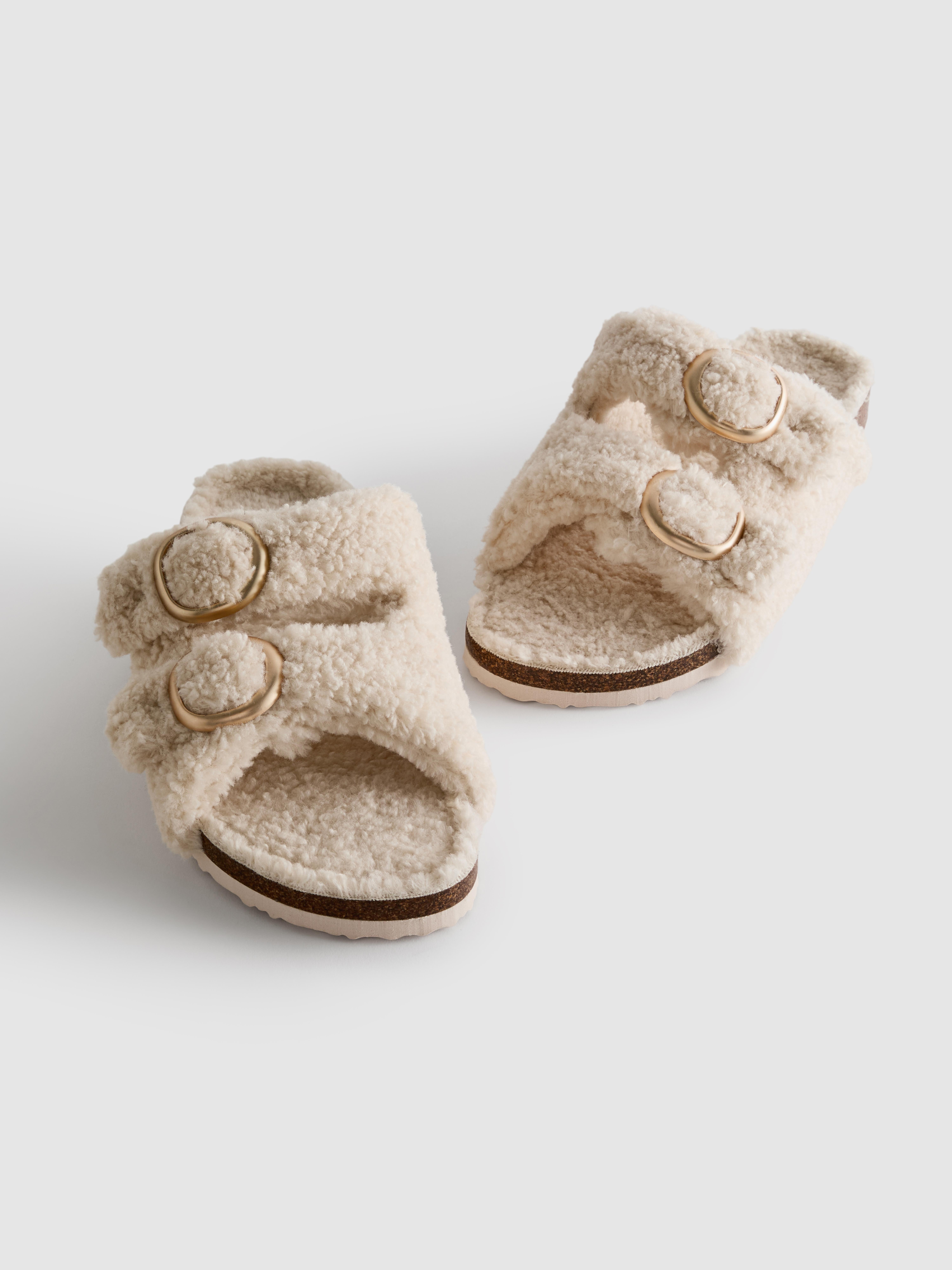Borg-Lined Double-Strap Footbed Slippers