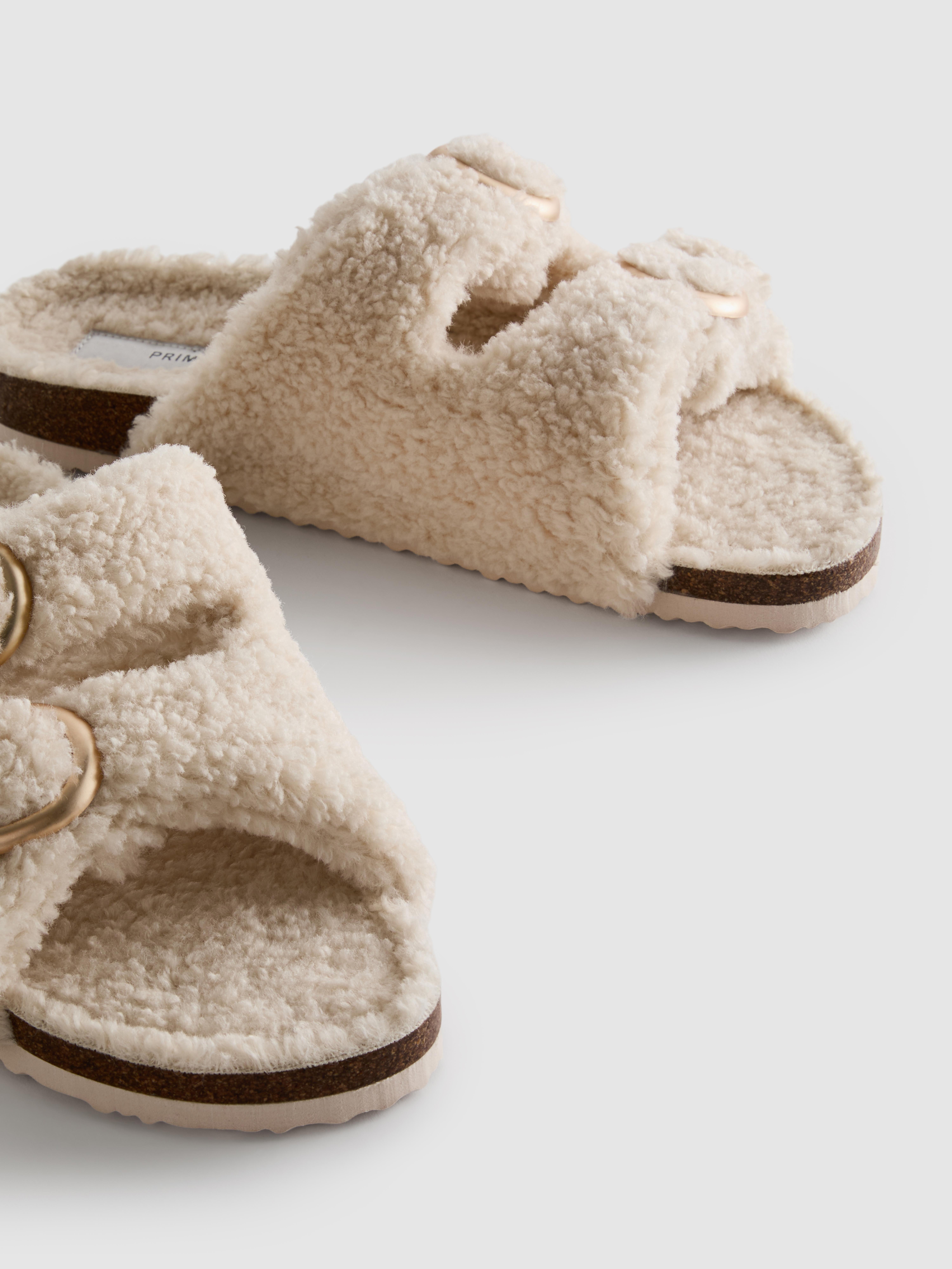 Borg-Lined Double-Strap Footbed Slippers