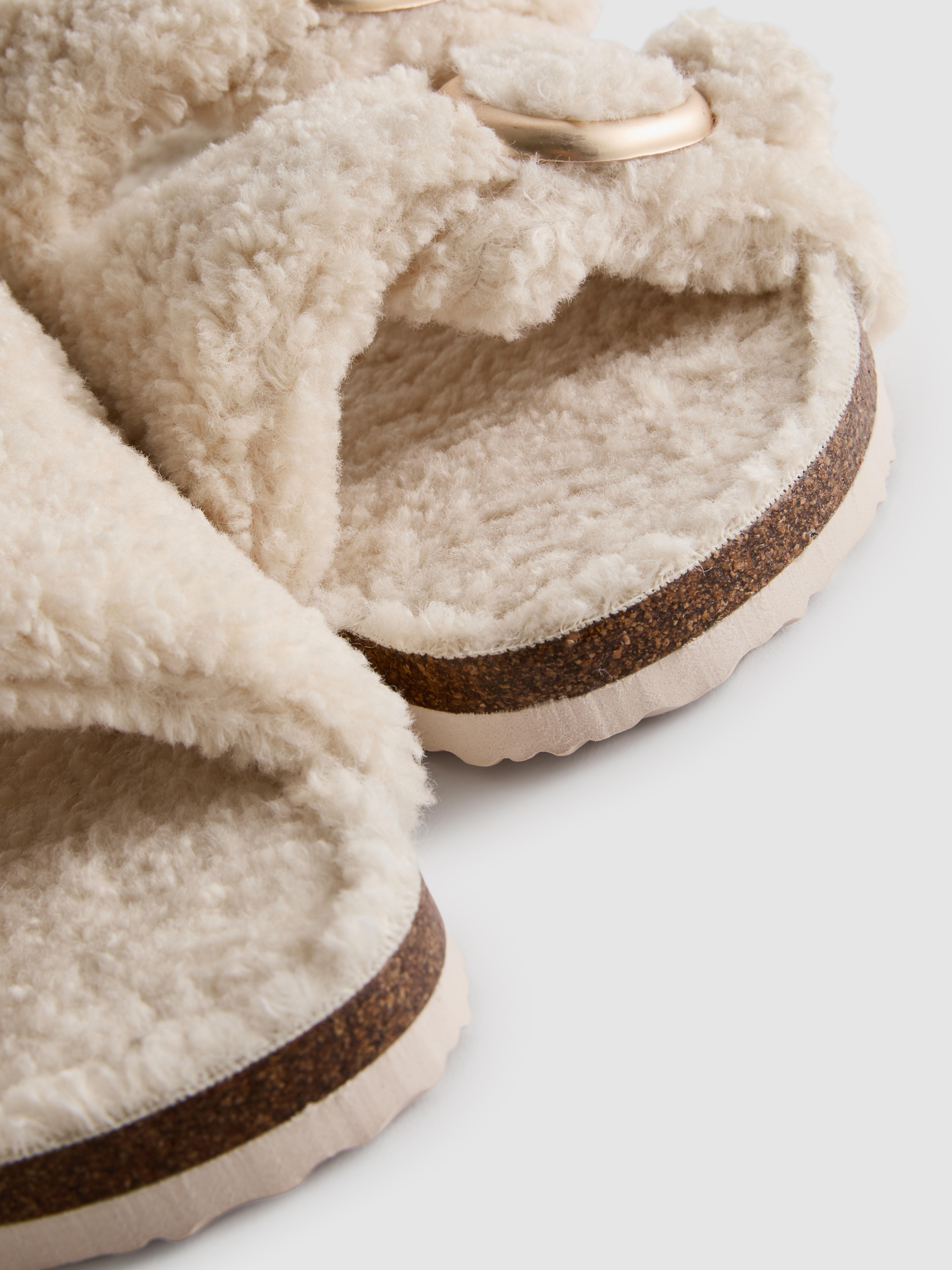 Borg-Lined Double-Strap Footbed Slippers