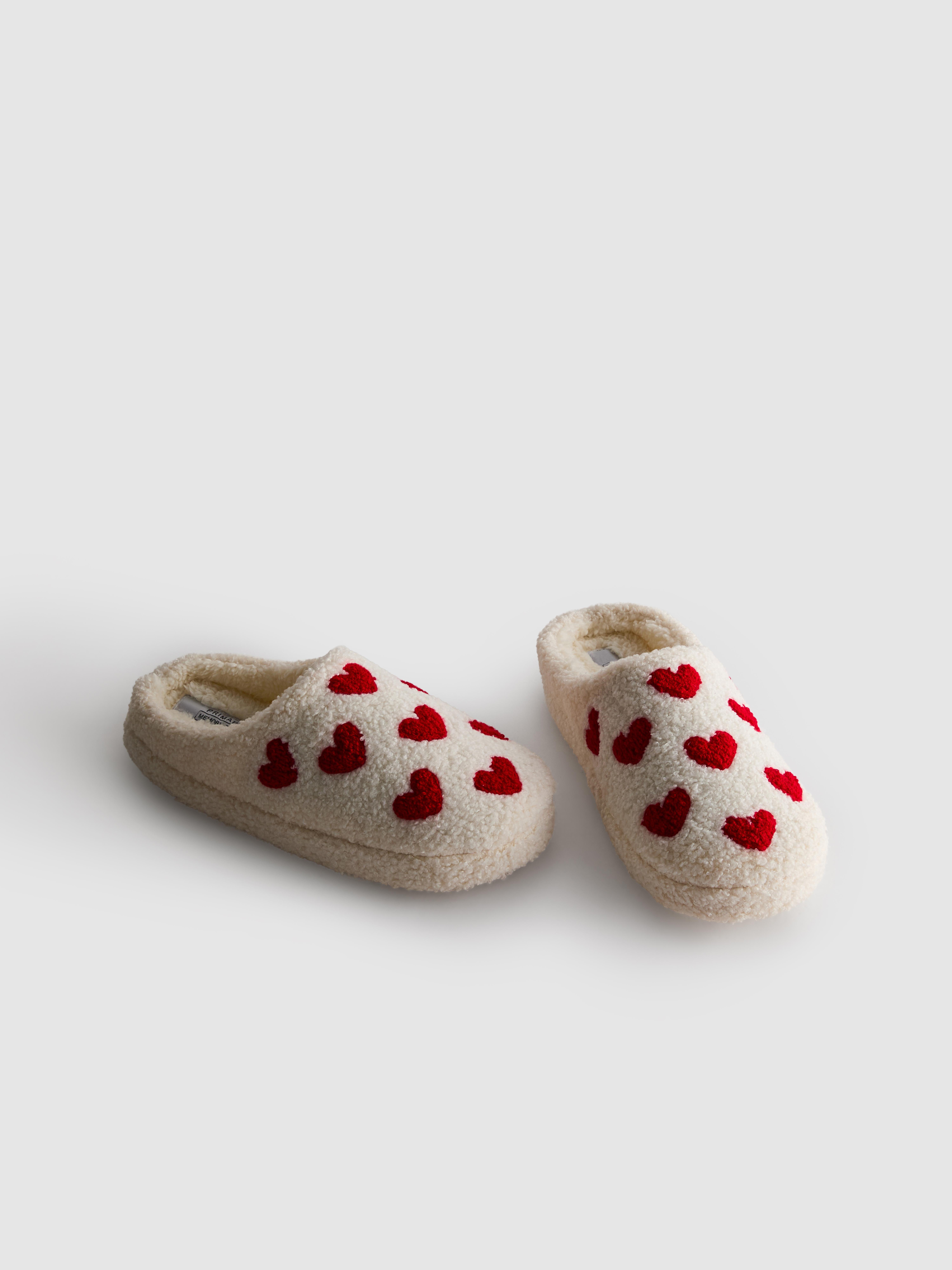 Women's Cream Borg Heart Mule Slippers