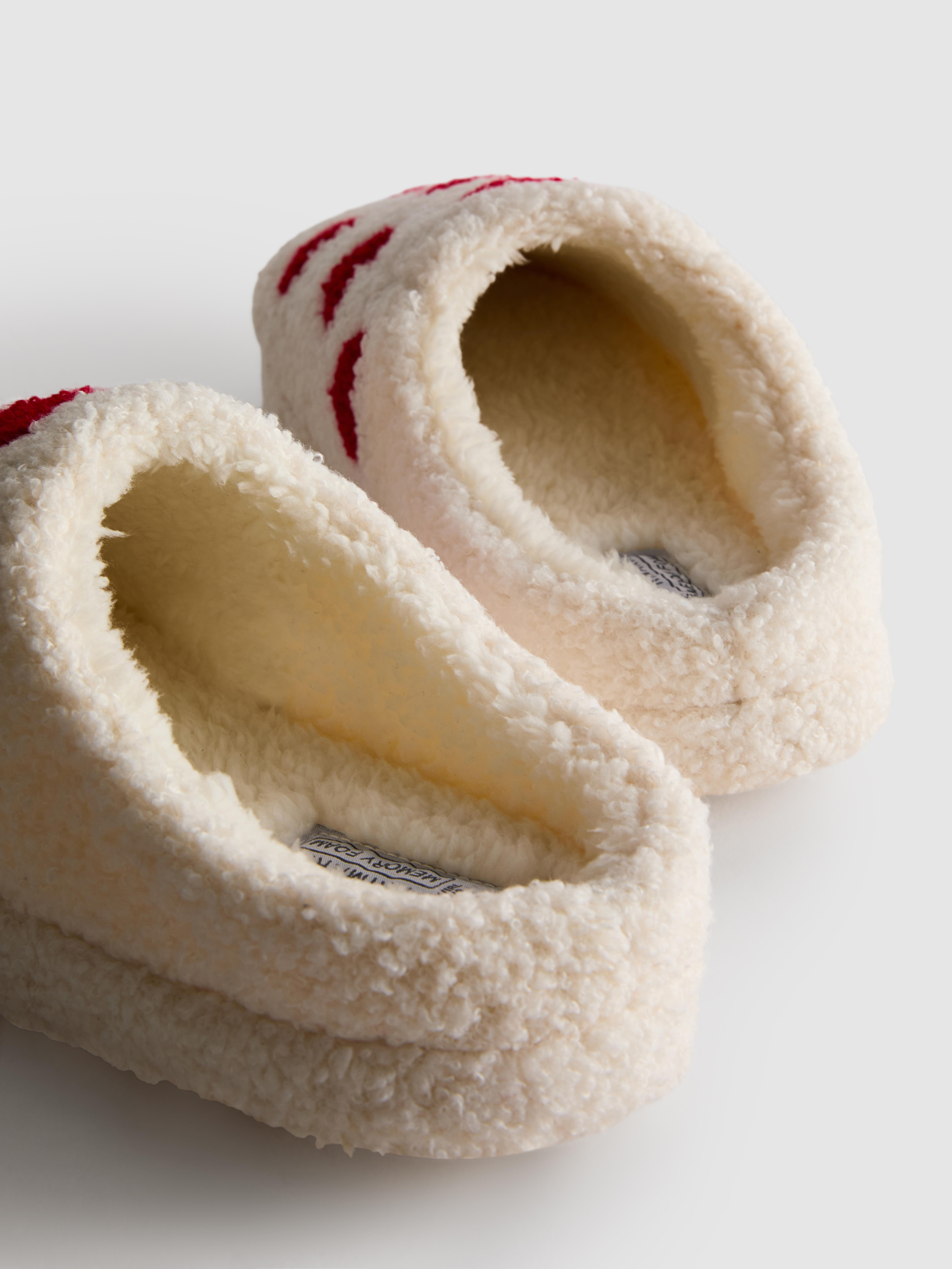Women's Cream Borg Heart Mule Slippers