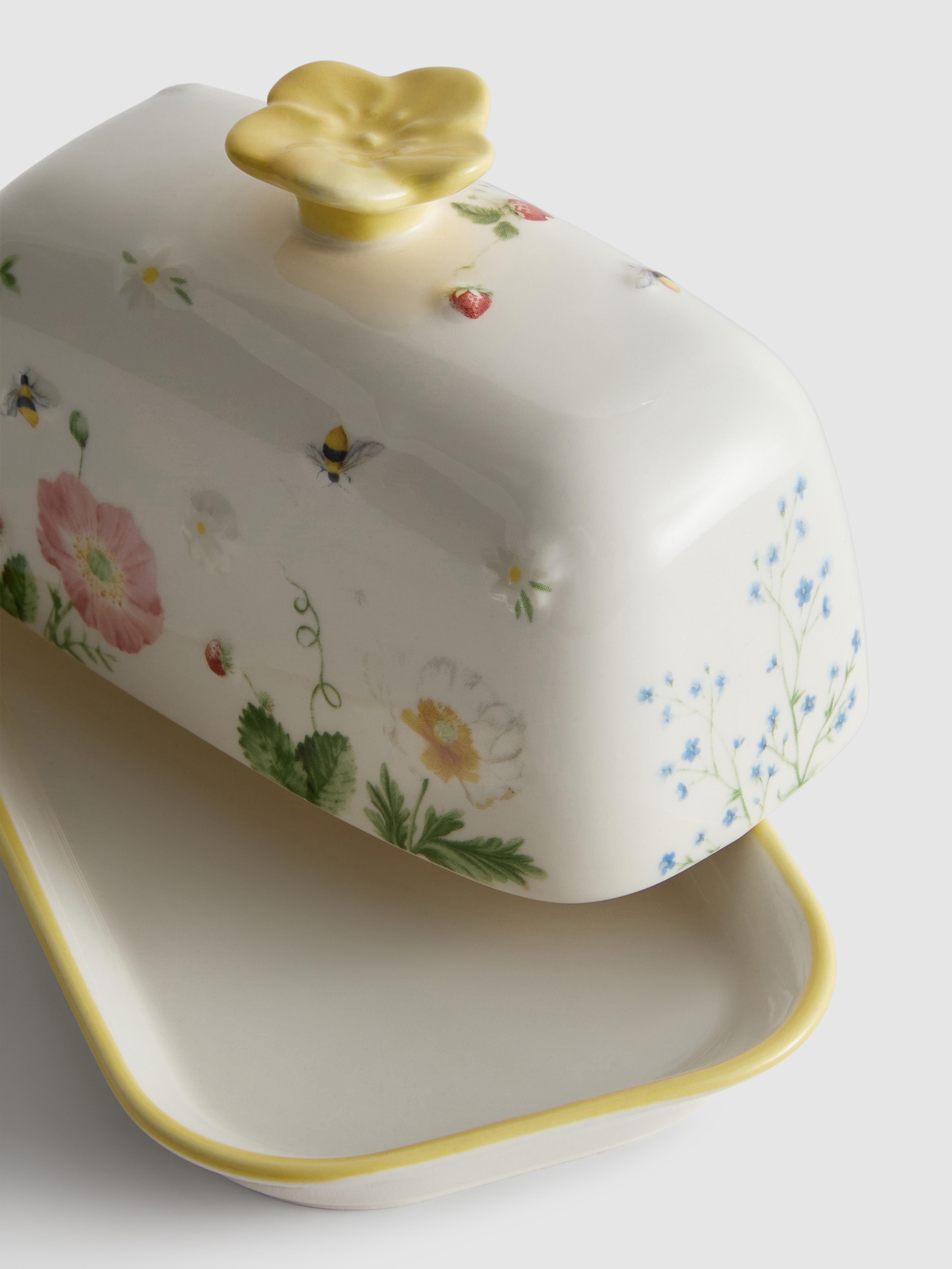 Vas pentru unt, cu model cu flori sălbatice