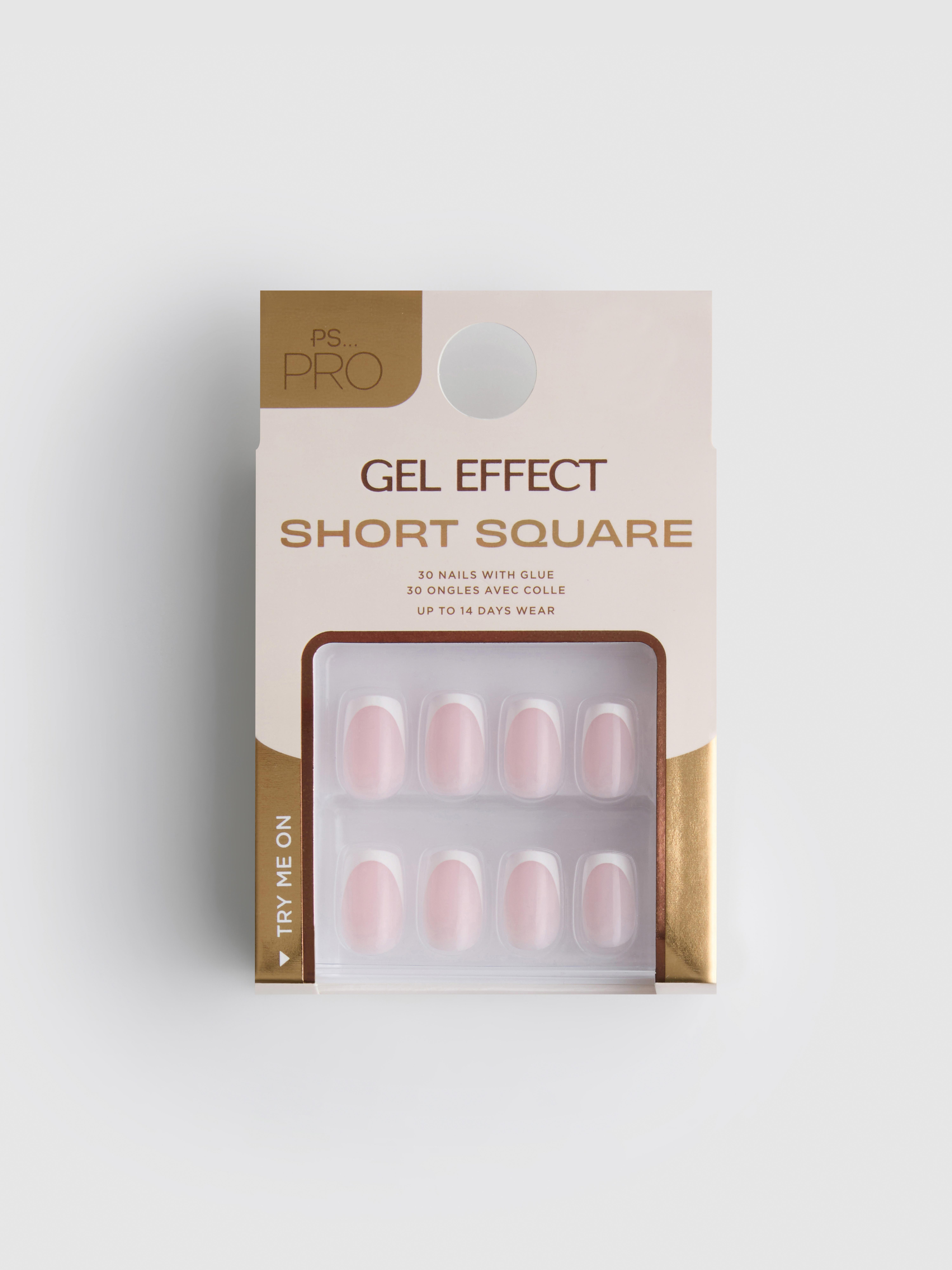 PS... Pro Gel Effect French Tip Short Square False Nails