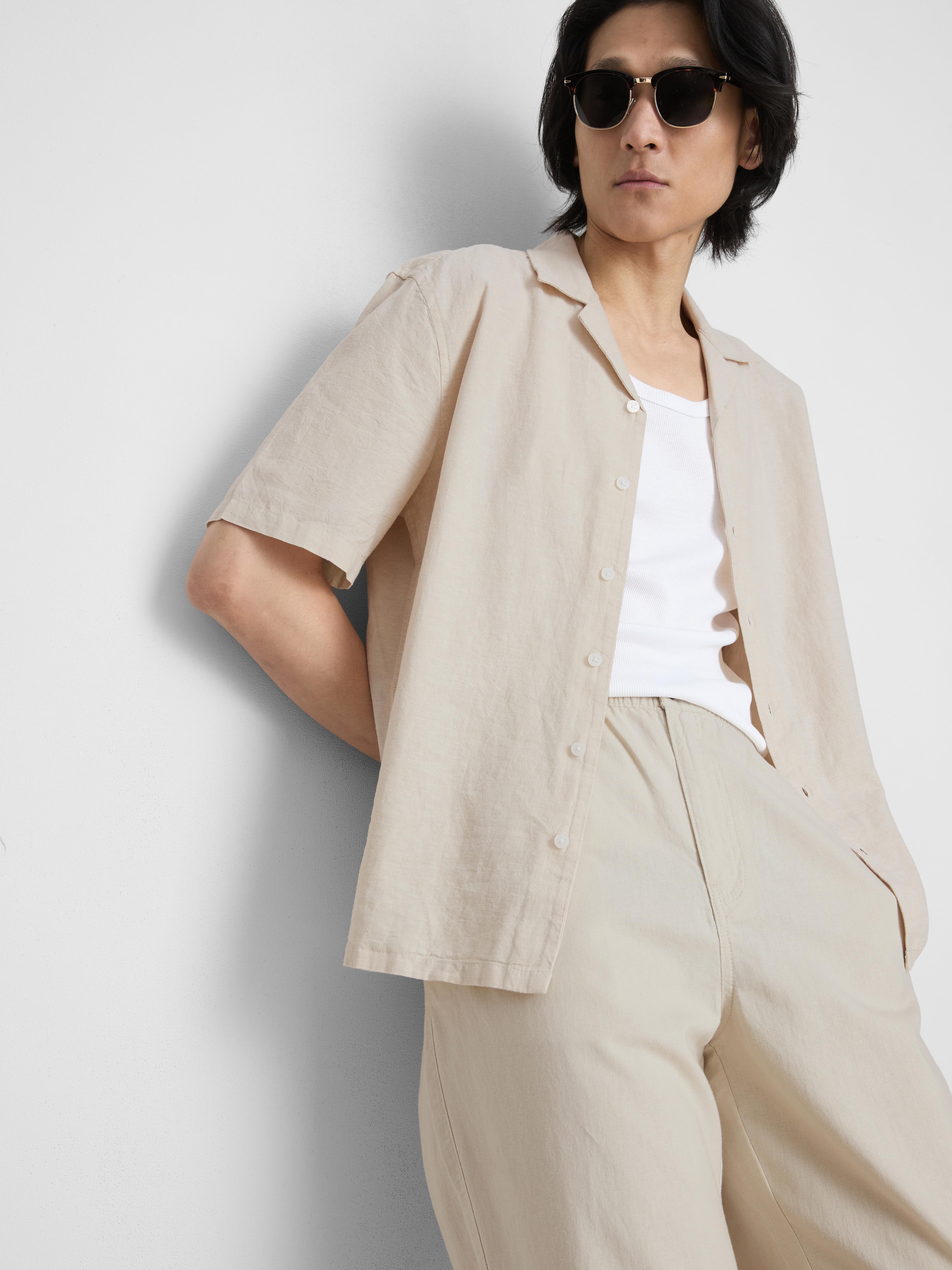 Košile ze směsi plátna s krátkým rukávem