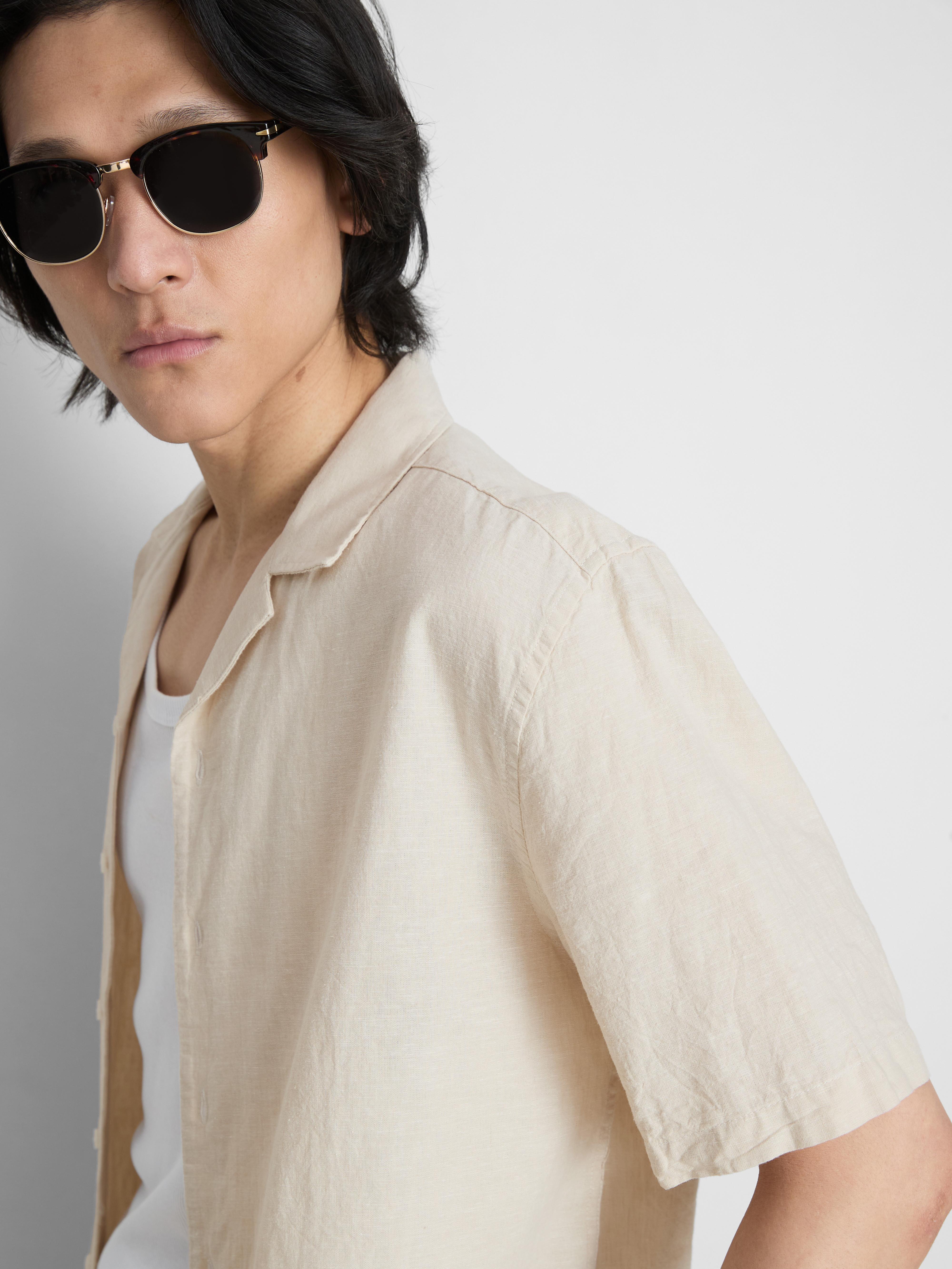 Košile ze směsi plátna s krátkým rukávem