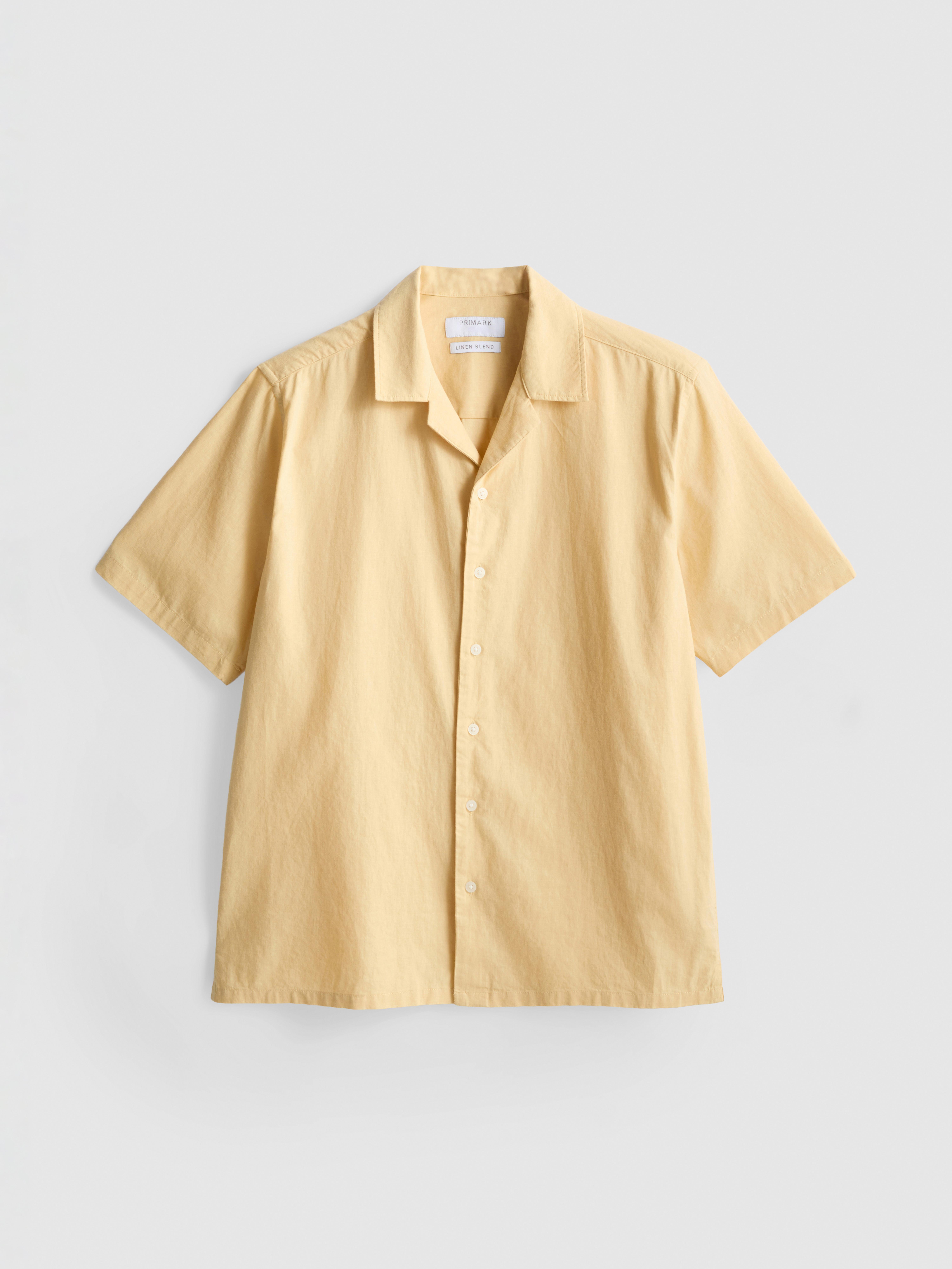 Rövid ujjú vászonkeverék ing Citromsárga