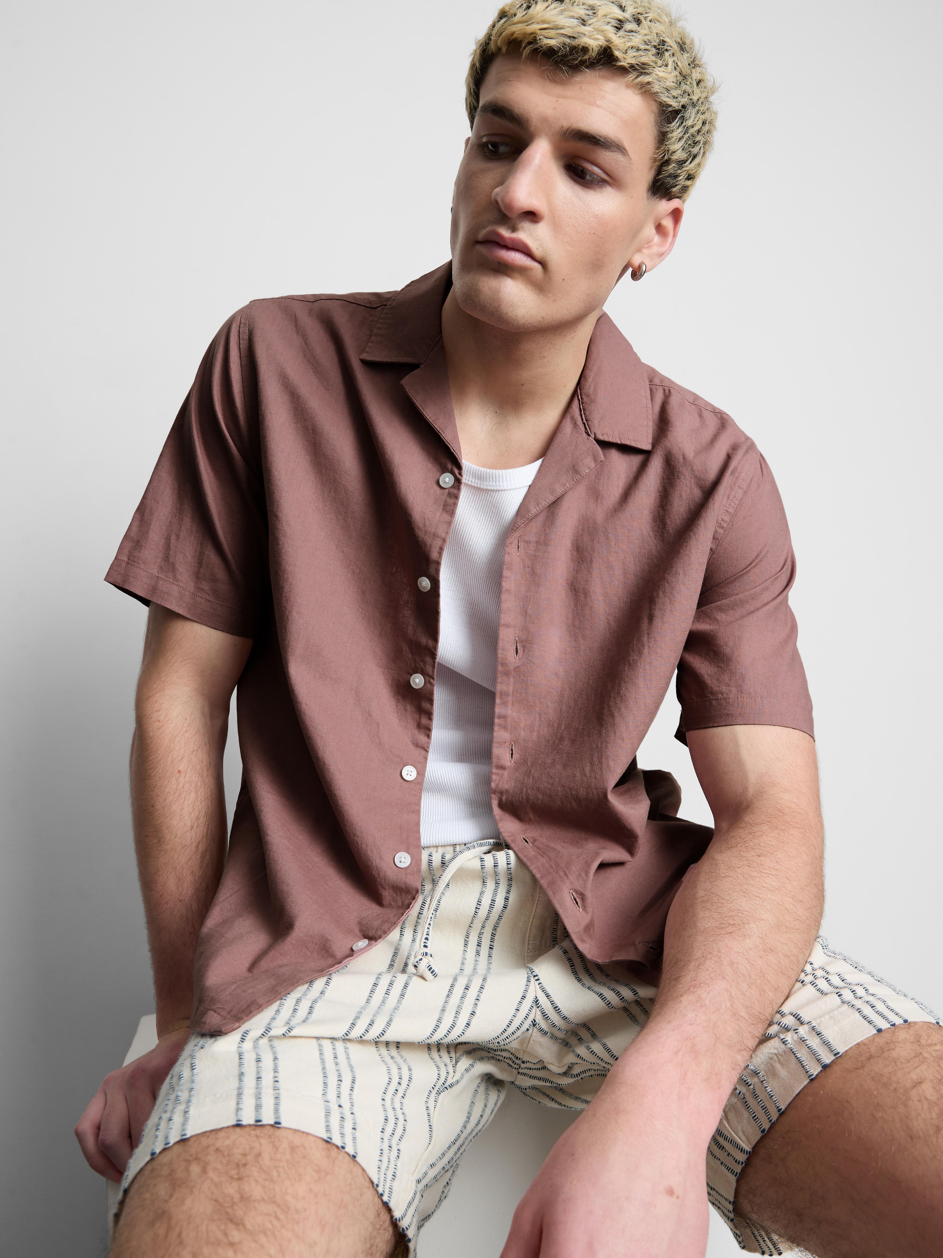 Short Sleeve Linen Blend Shirt