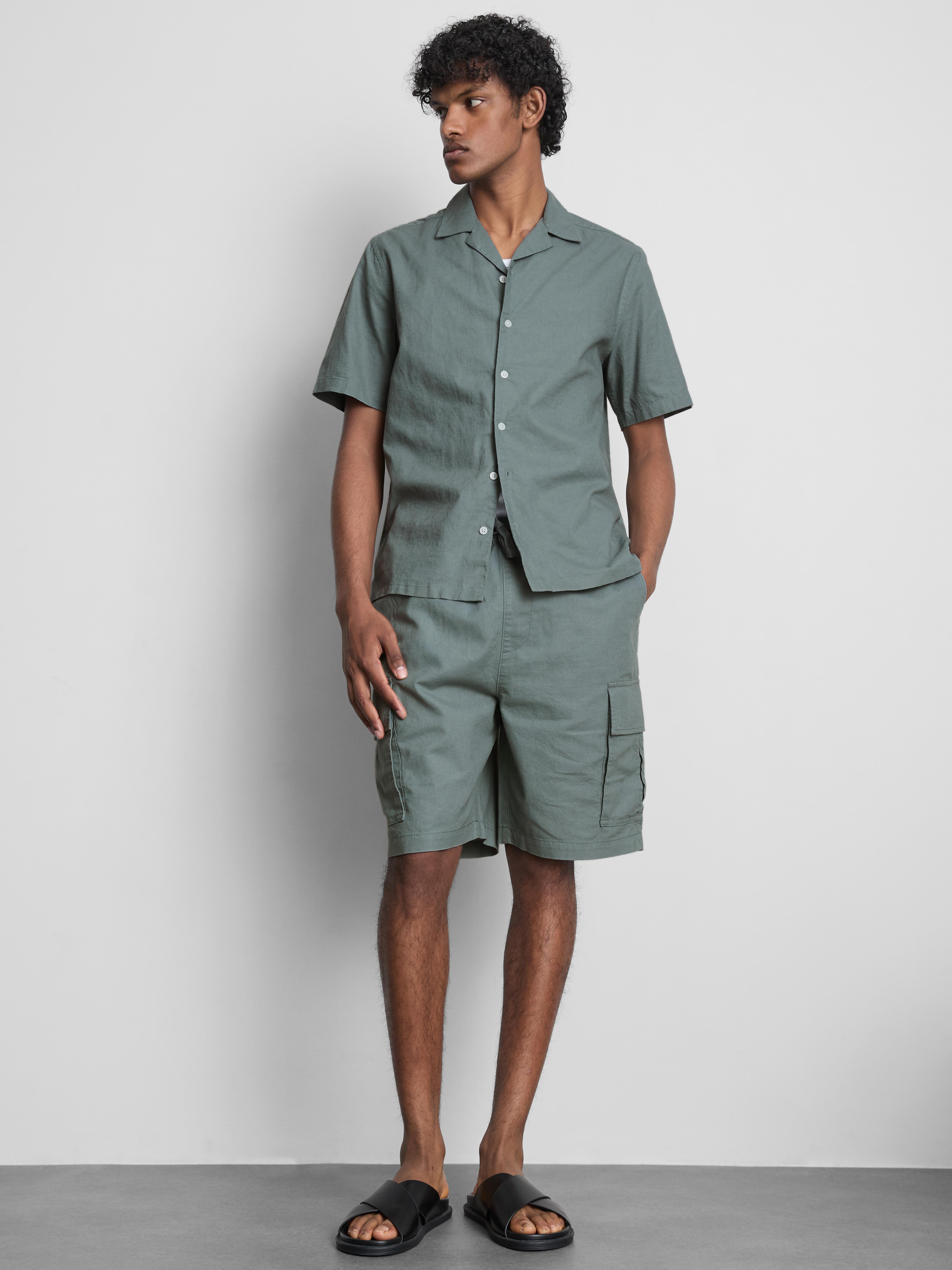 Short Sleeve Linen Blend Shirt Green