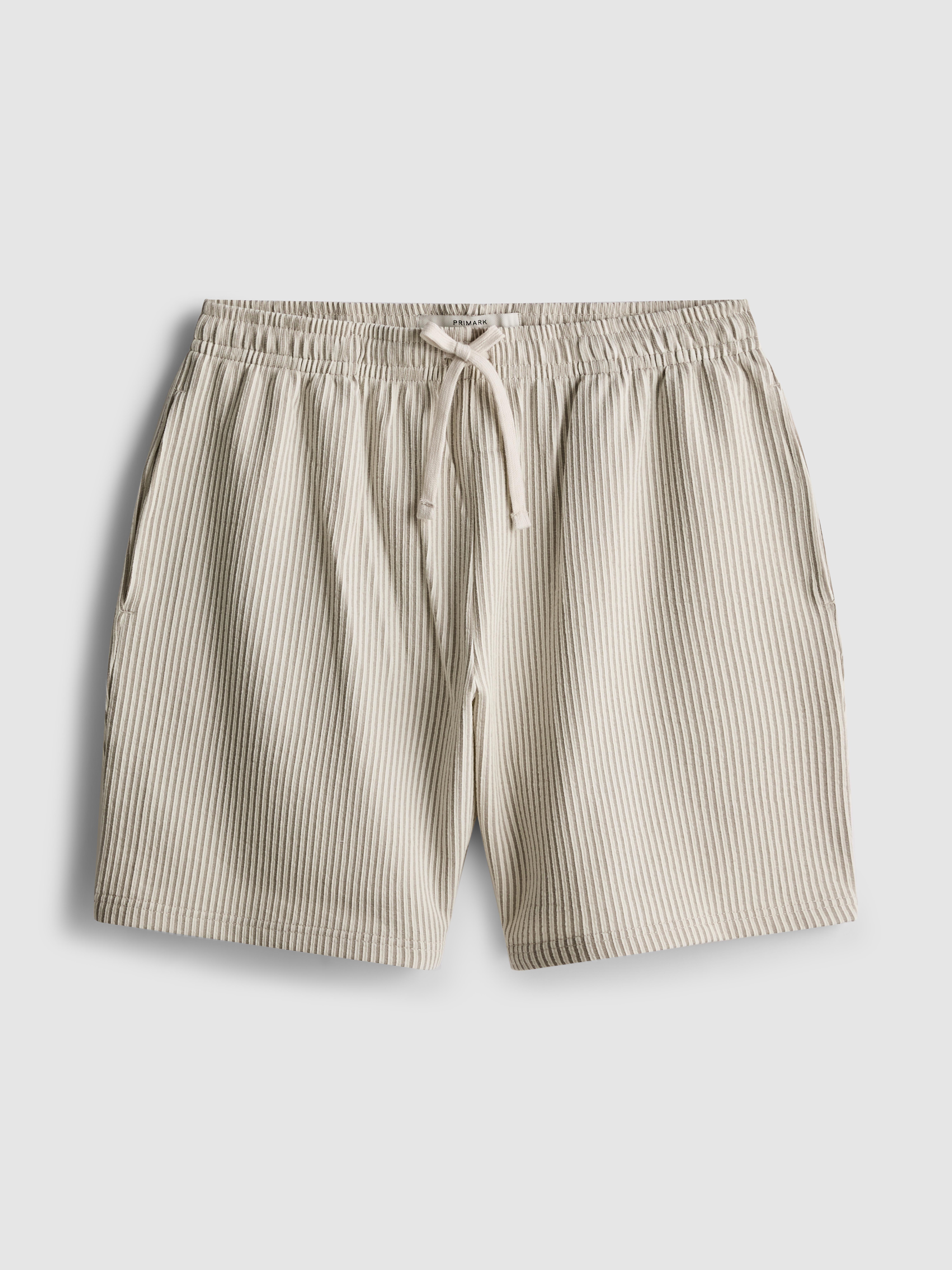 Men's Beige Textured Stripe Pajama Shorts