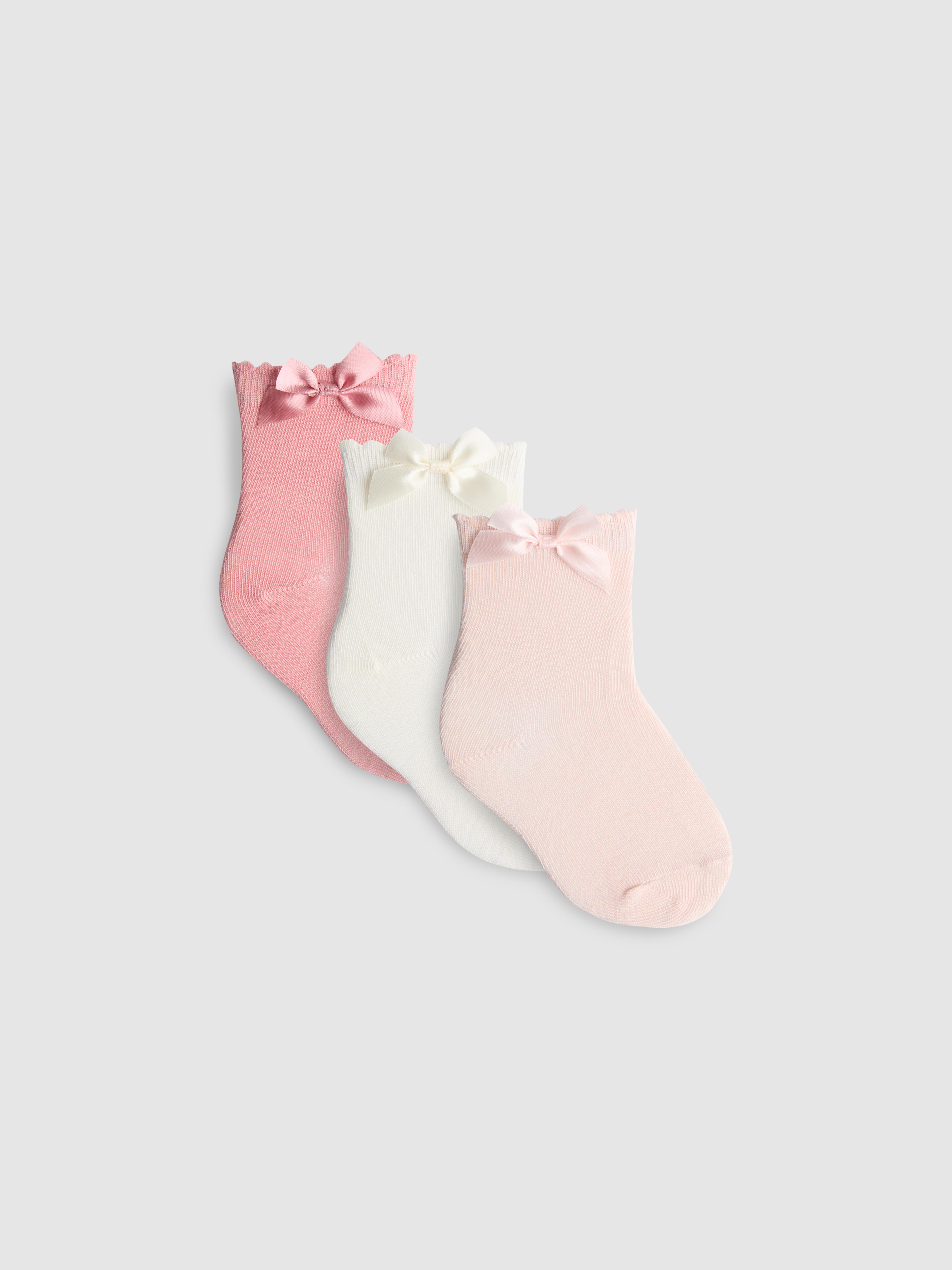 3pk Cotton Rich Satin Bow Socks