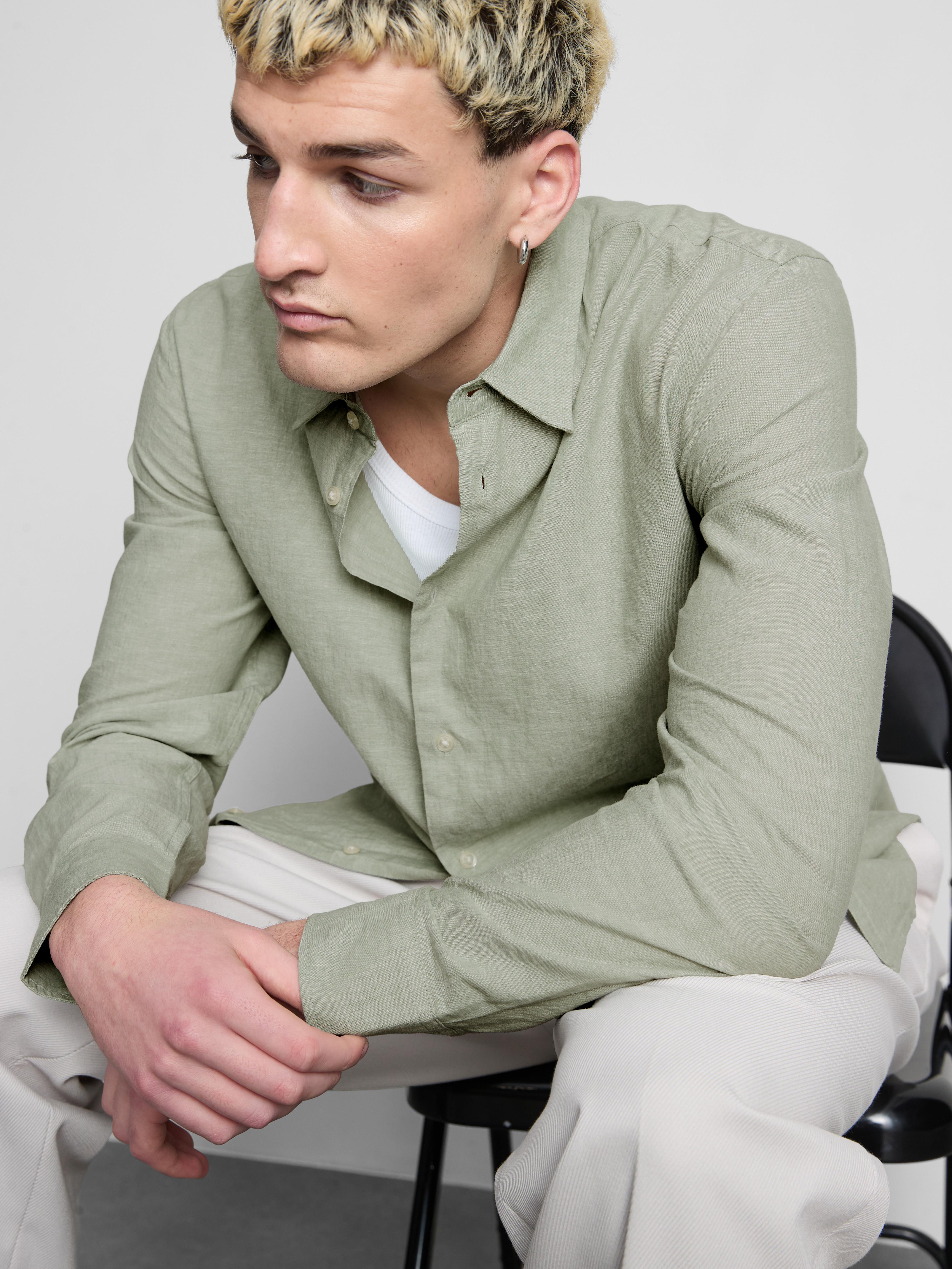 Košile ze směsi plátna s dlouhým rukávem