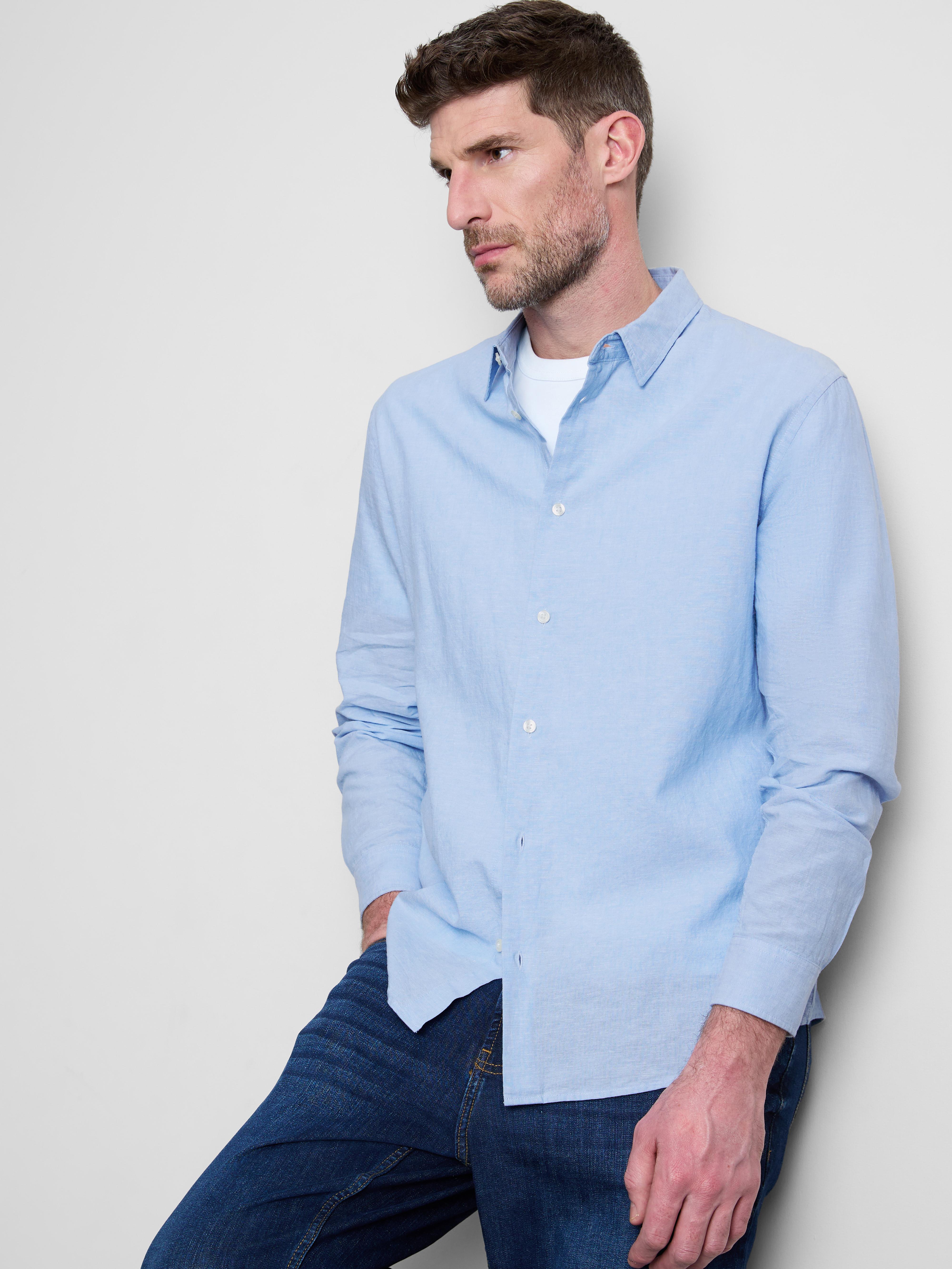 Overhemd van linnenmix met lange mouwen