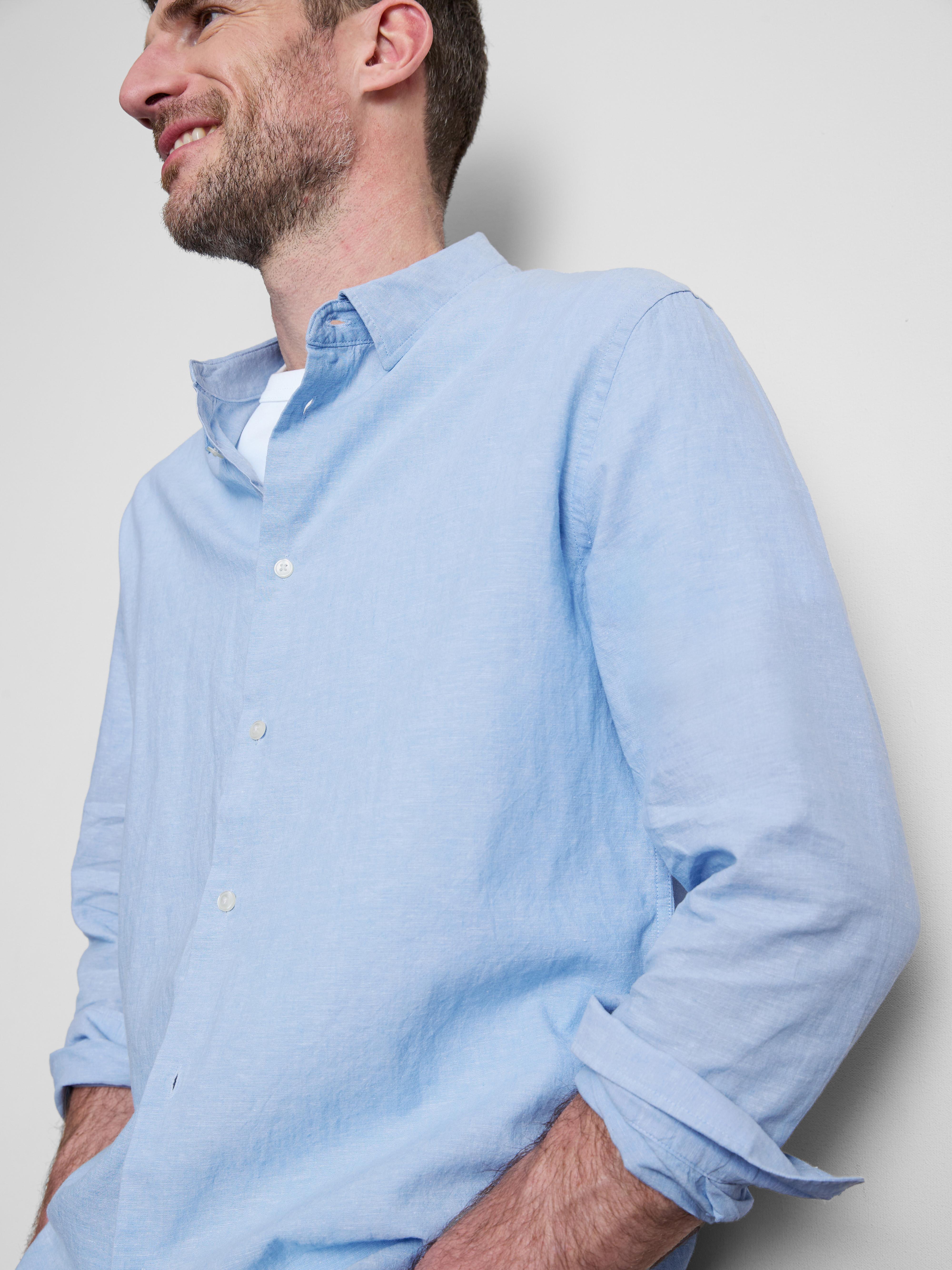 Overhemd van linnenmix met lange mouwen