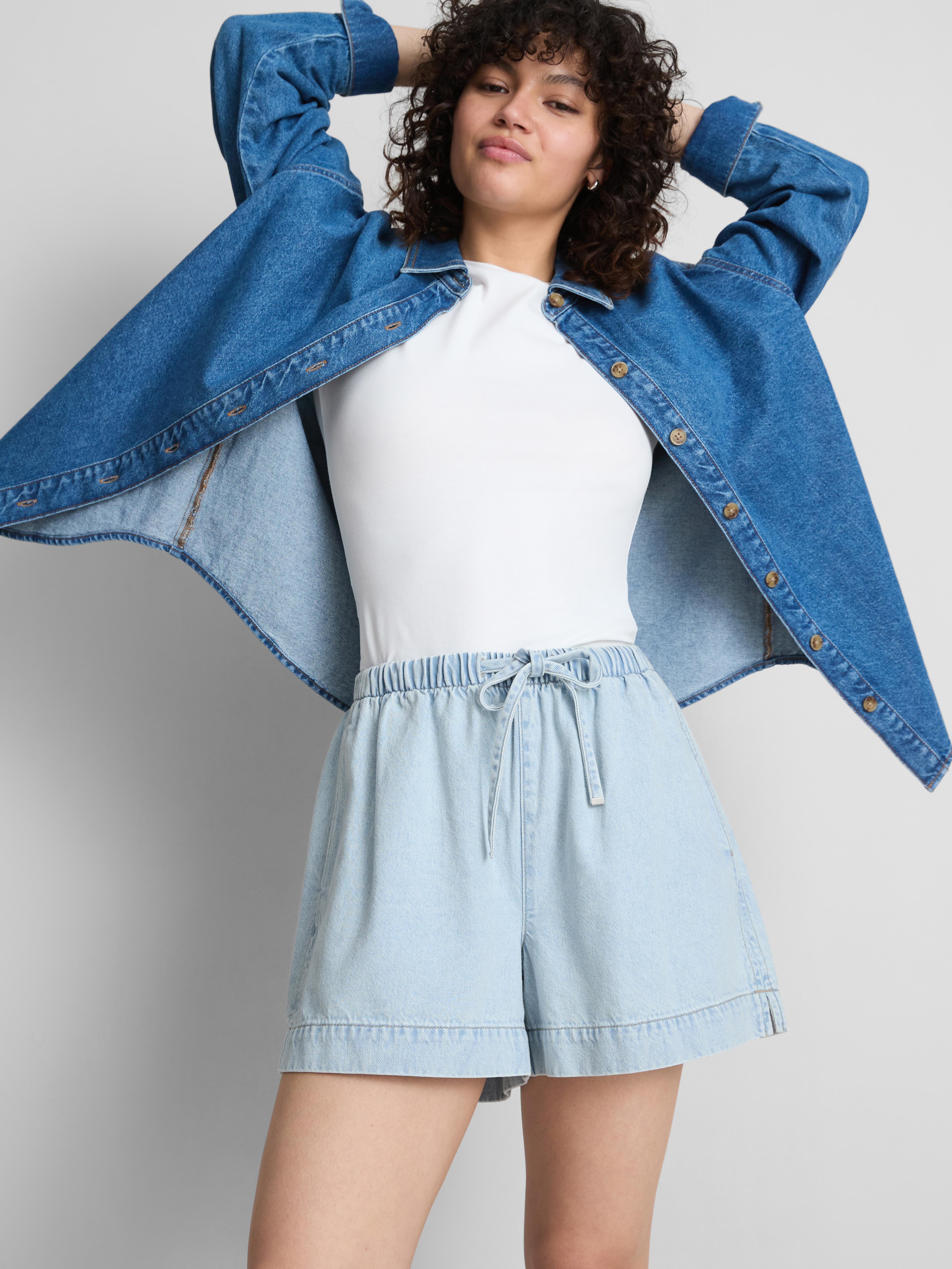 Short style jogging en denim de coton Bleu clair