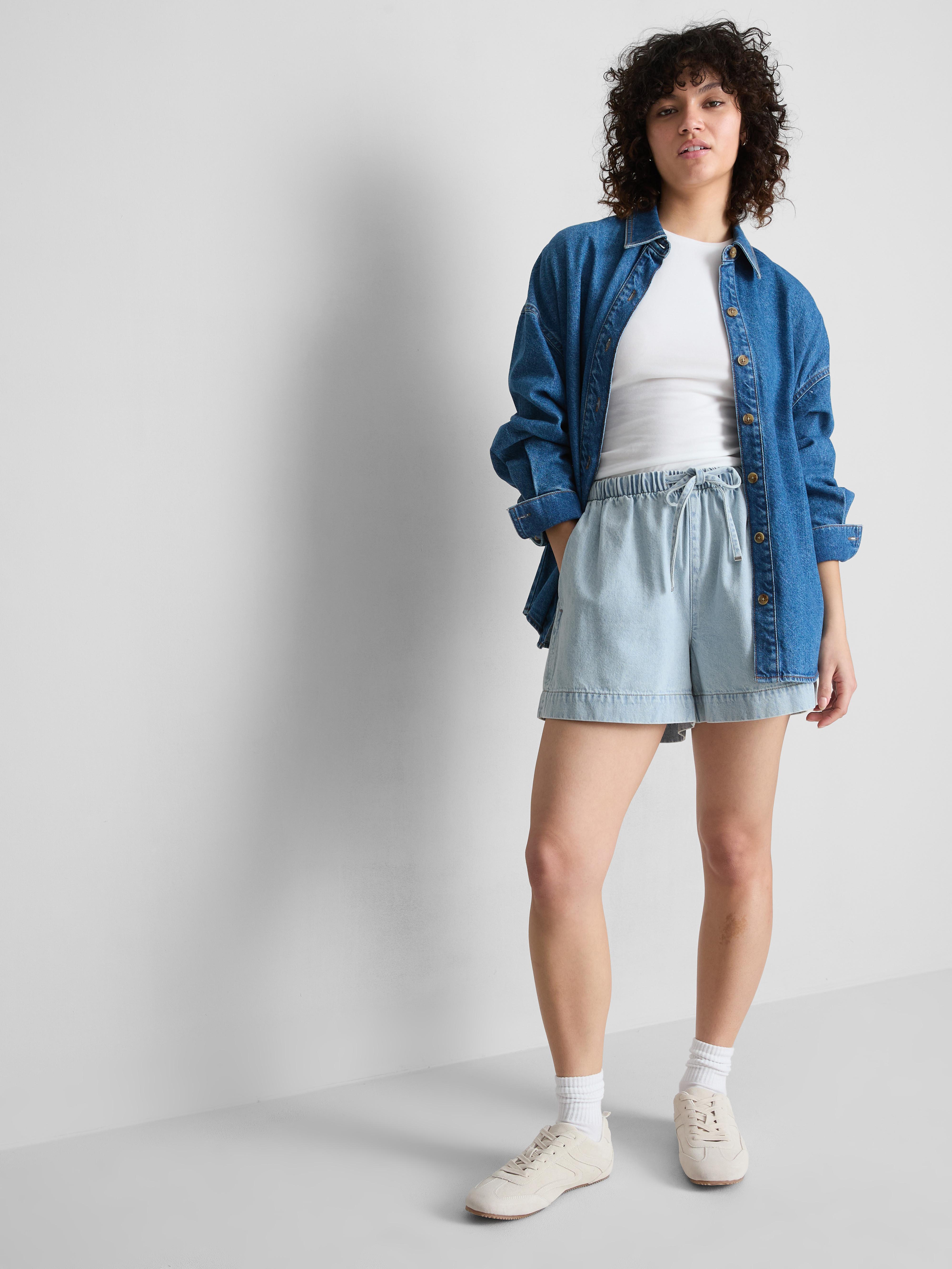 Short style jogging en denim de coton