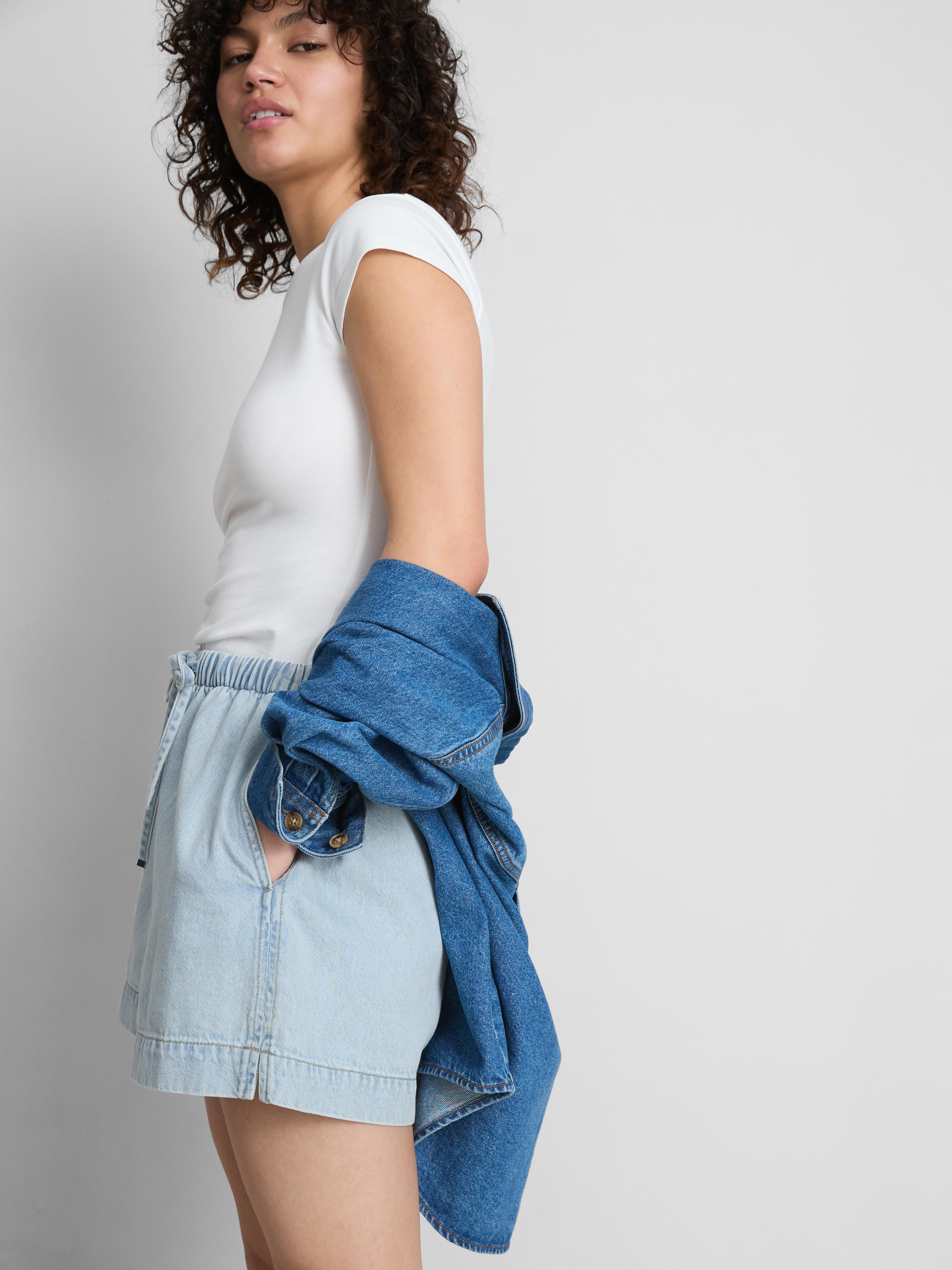 Short style jogging en denim de coton