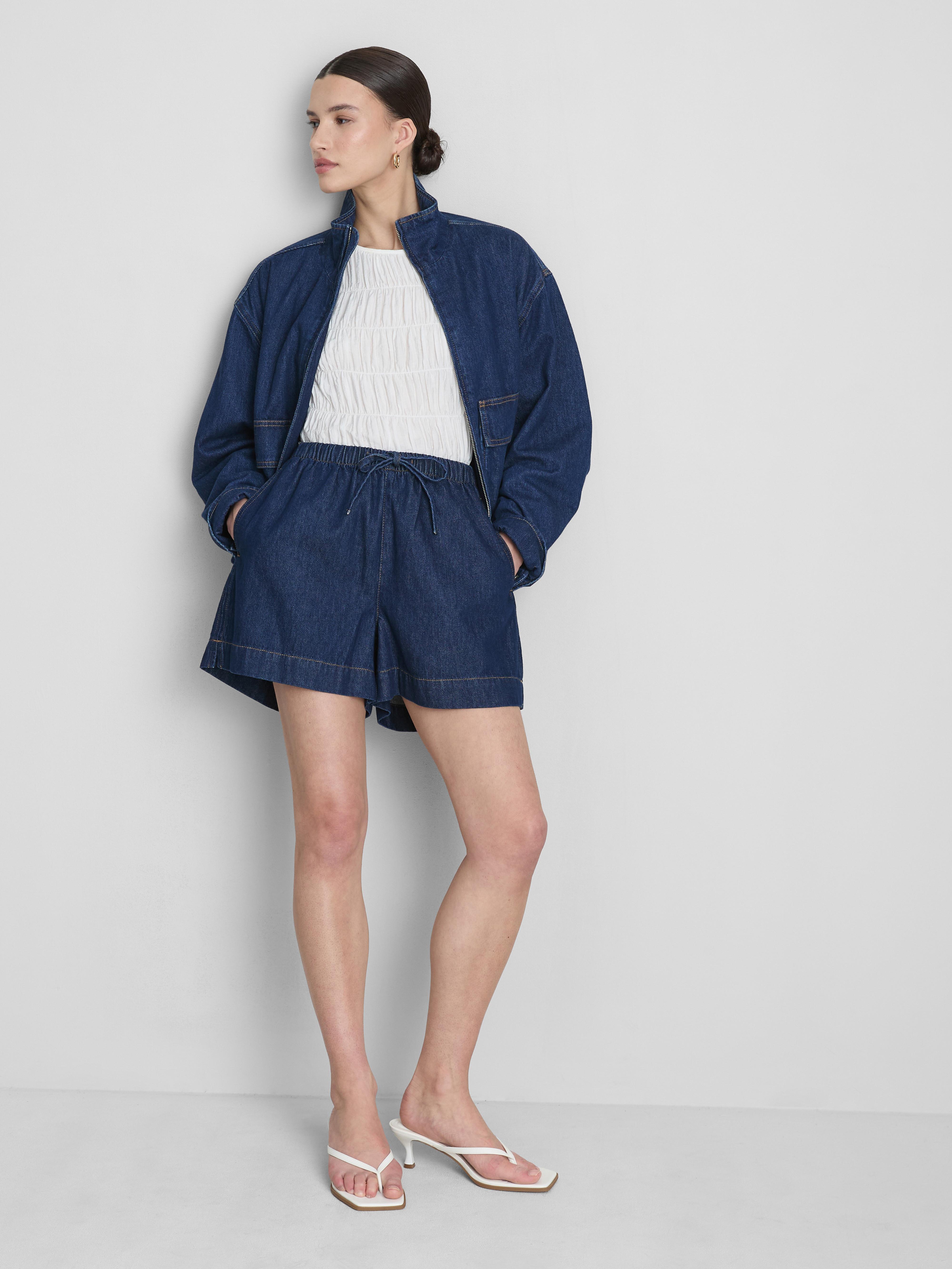 Short style jogging en denim de coton