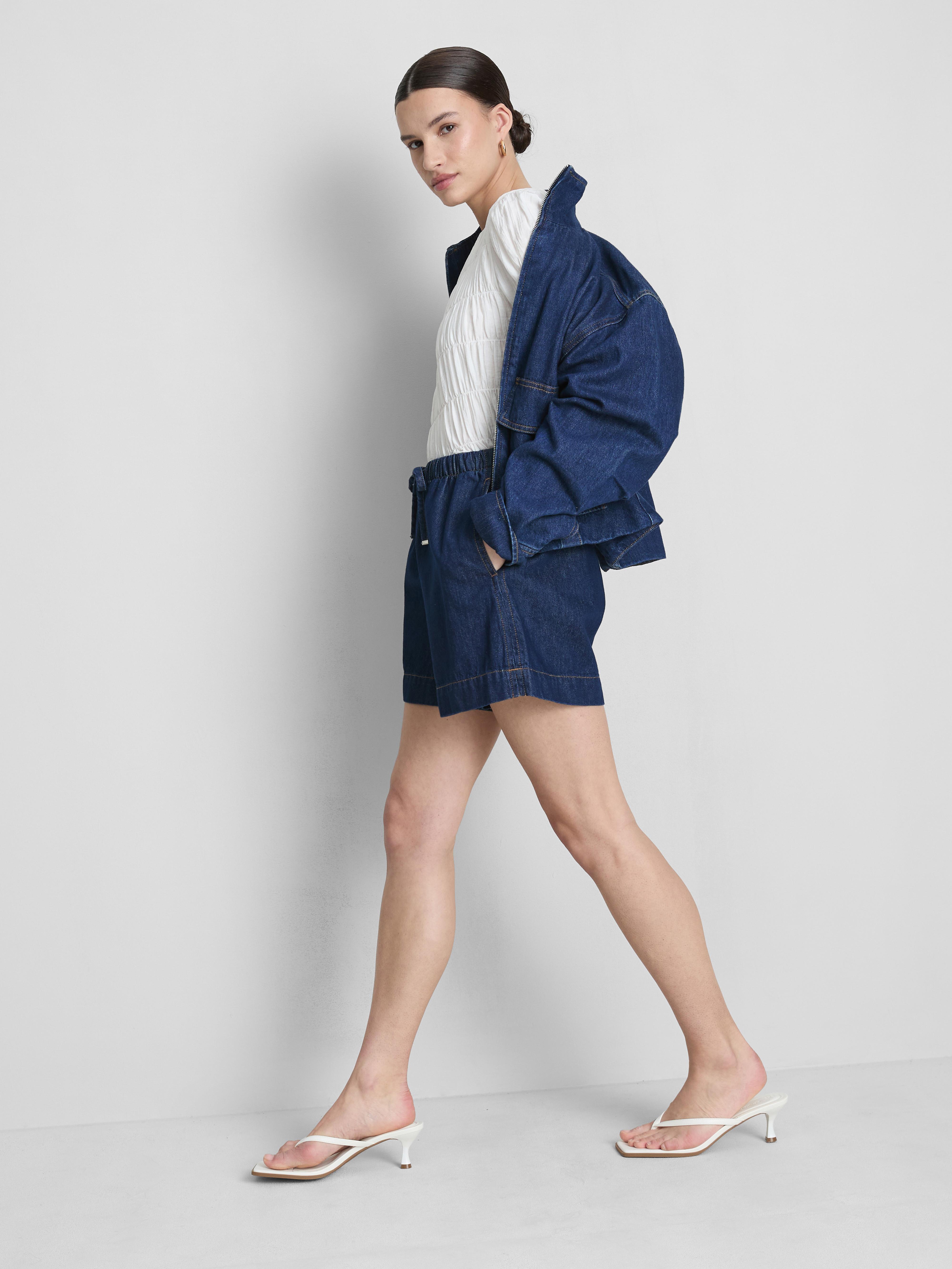 Short style jogging en denim de coton