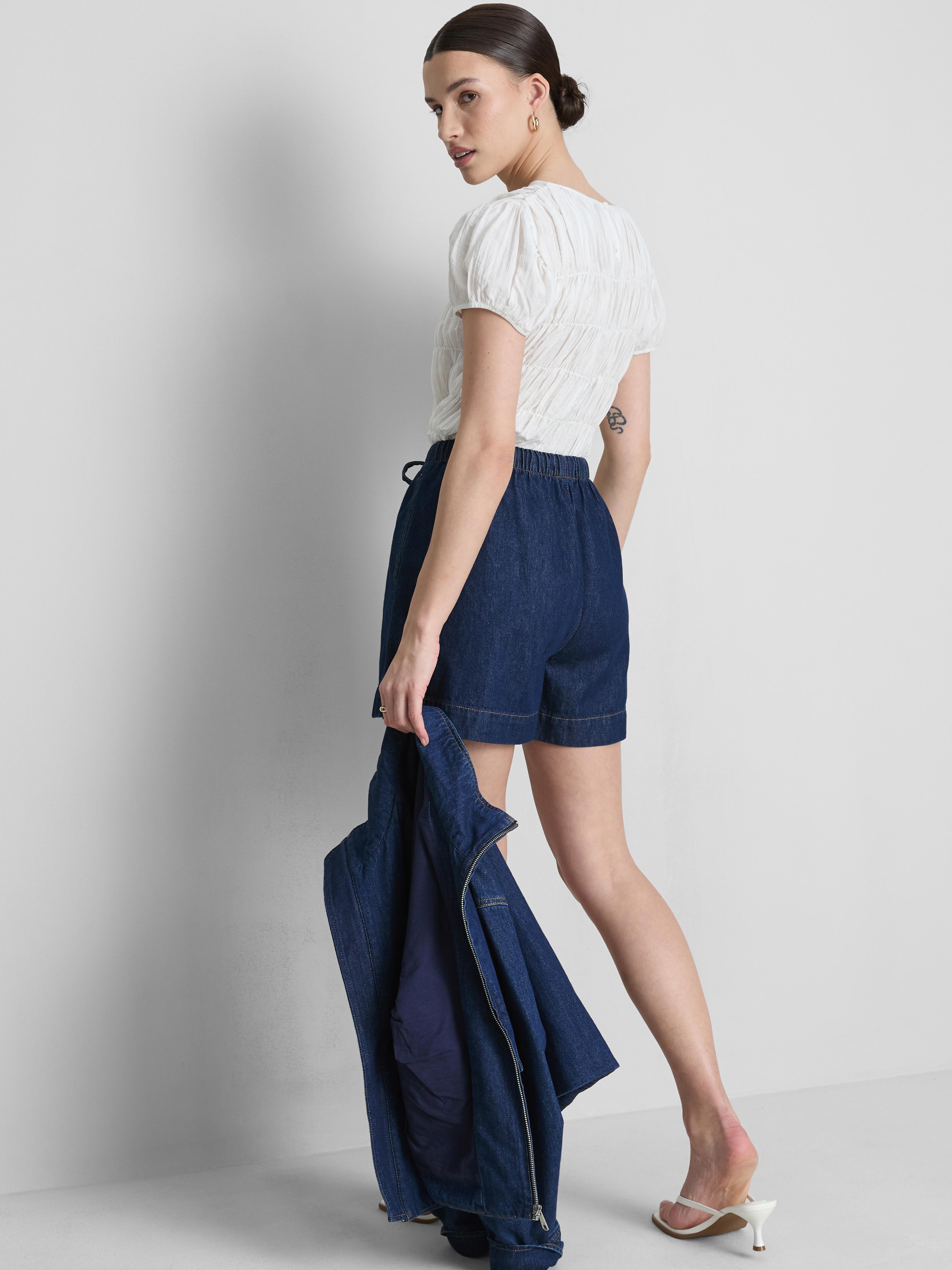 Short style jogging en denim de coton