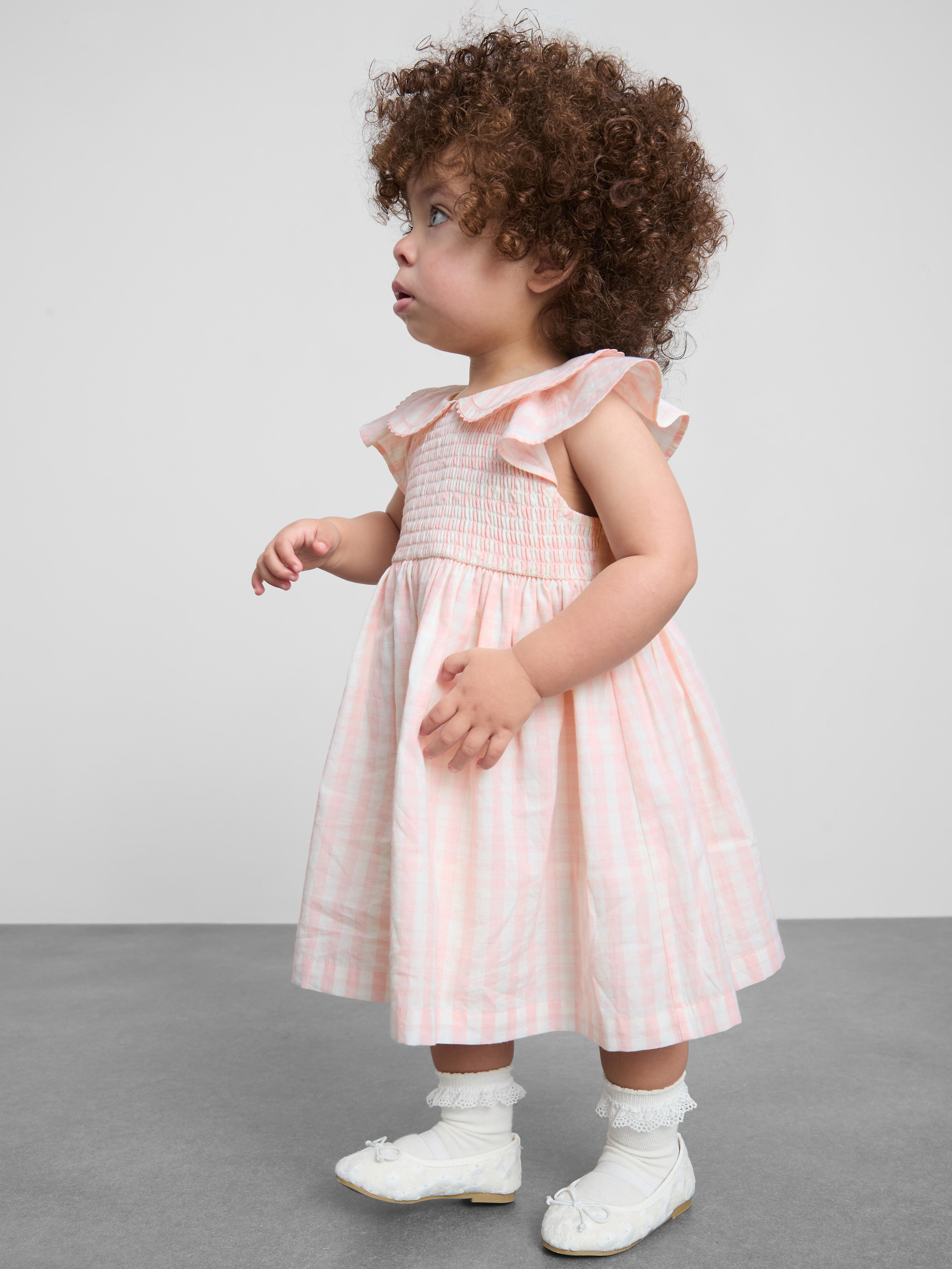 0-36mths | Collared Shirred Smock Dress