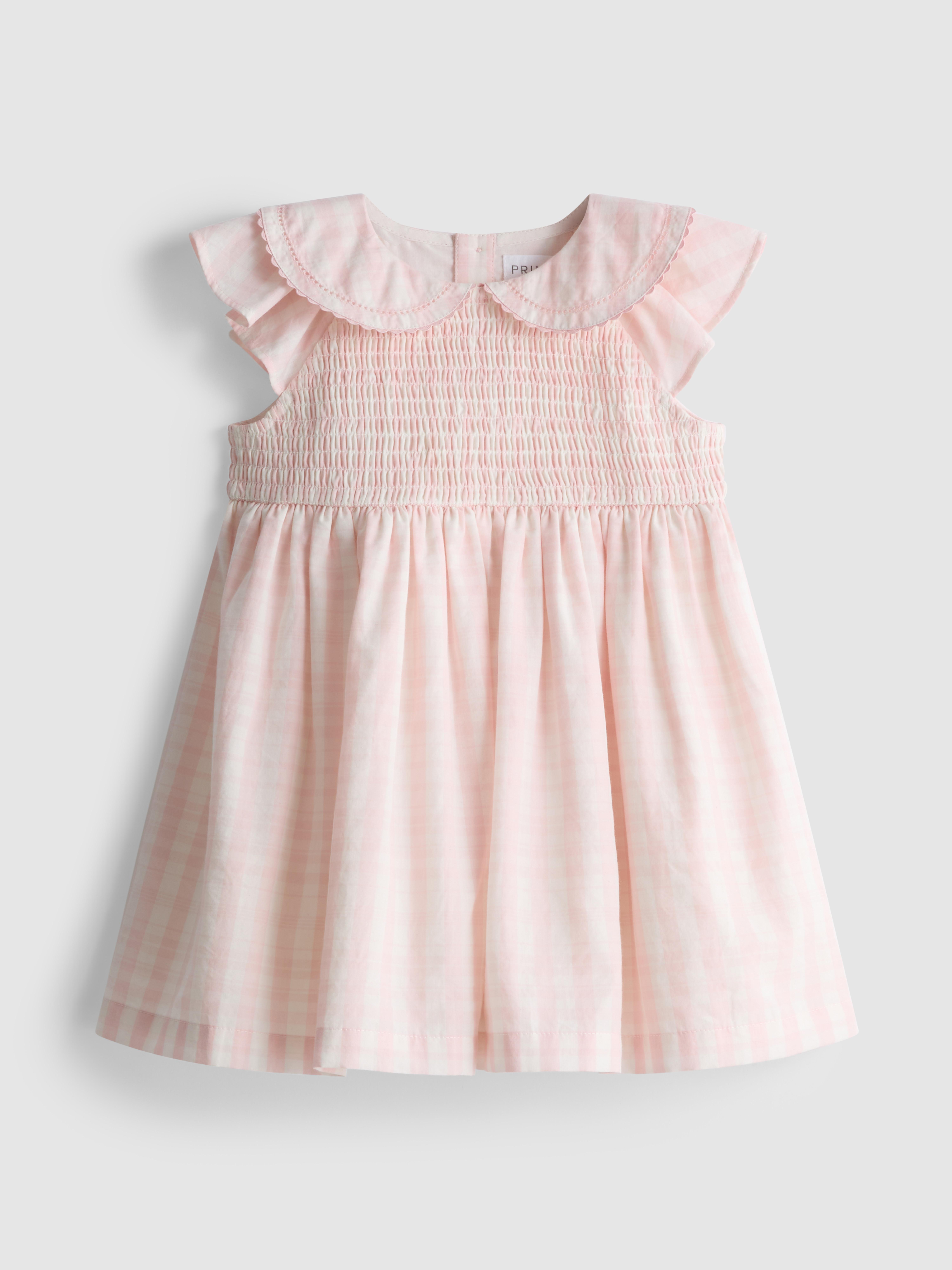 Baby Girls Light Pink 0-36mths | Collared Shirred Smock Dress