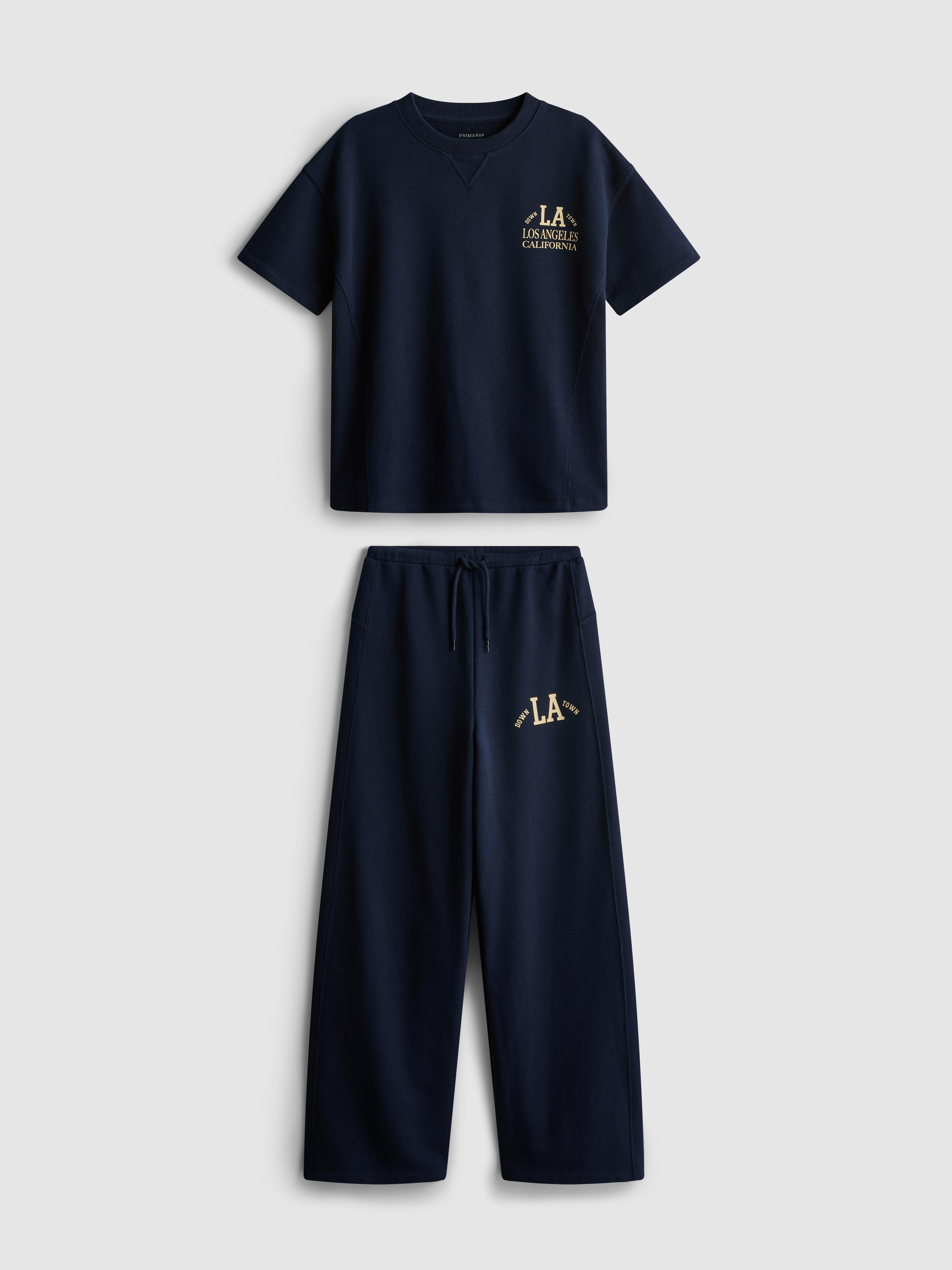 Girls Navy 7-15yrs | T-Shirt and Wide-Leg Joggers Set