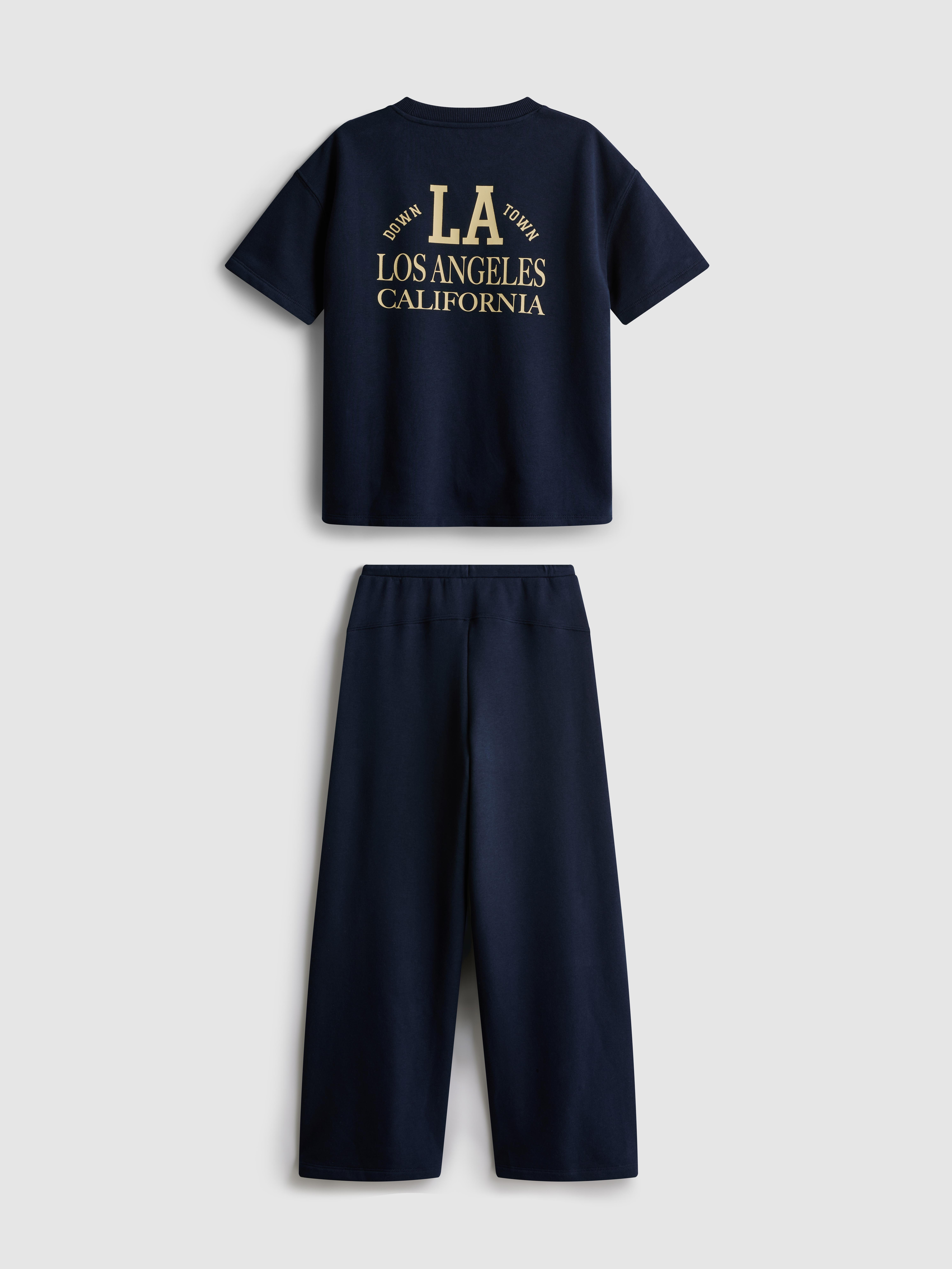 Girls Navy 7-15yrs | T-Shirt and Wide-Leg Joggers Set