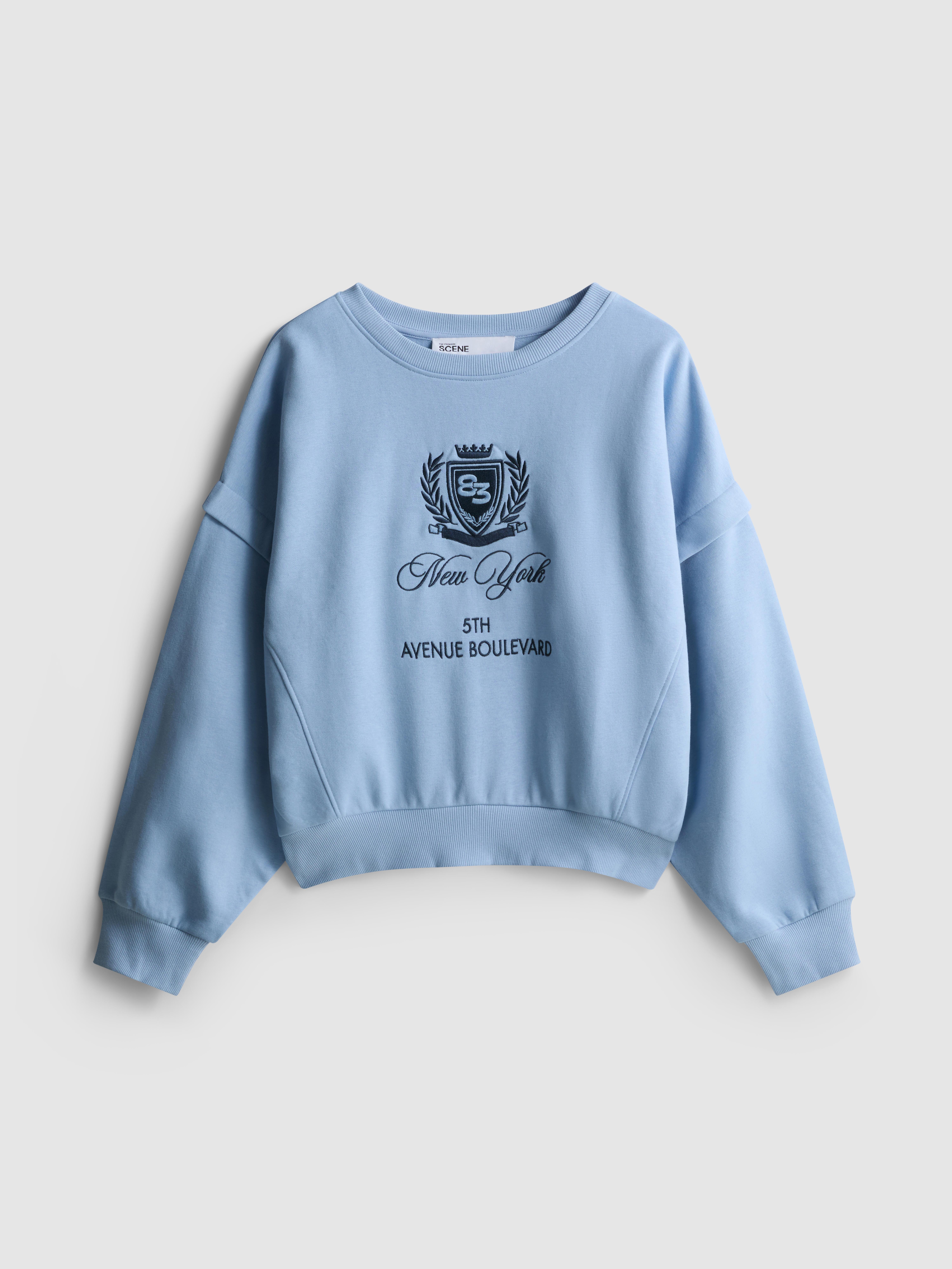 Women's Blue The Primark Scene | Slouchy Cropped Embroidered Sweatshirt