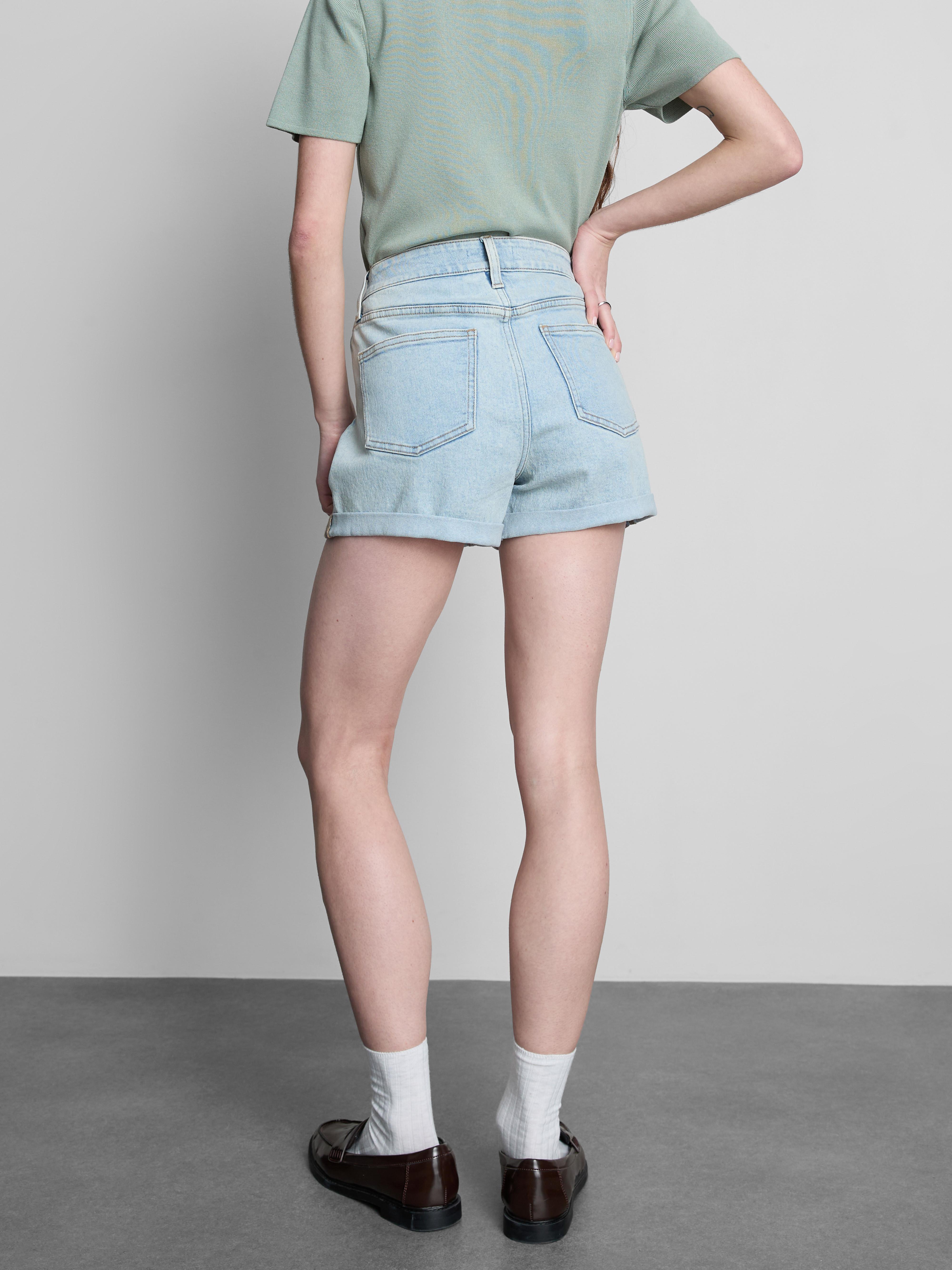 Mid-Rise Turn-Up Denim Shorts