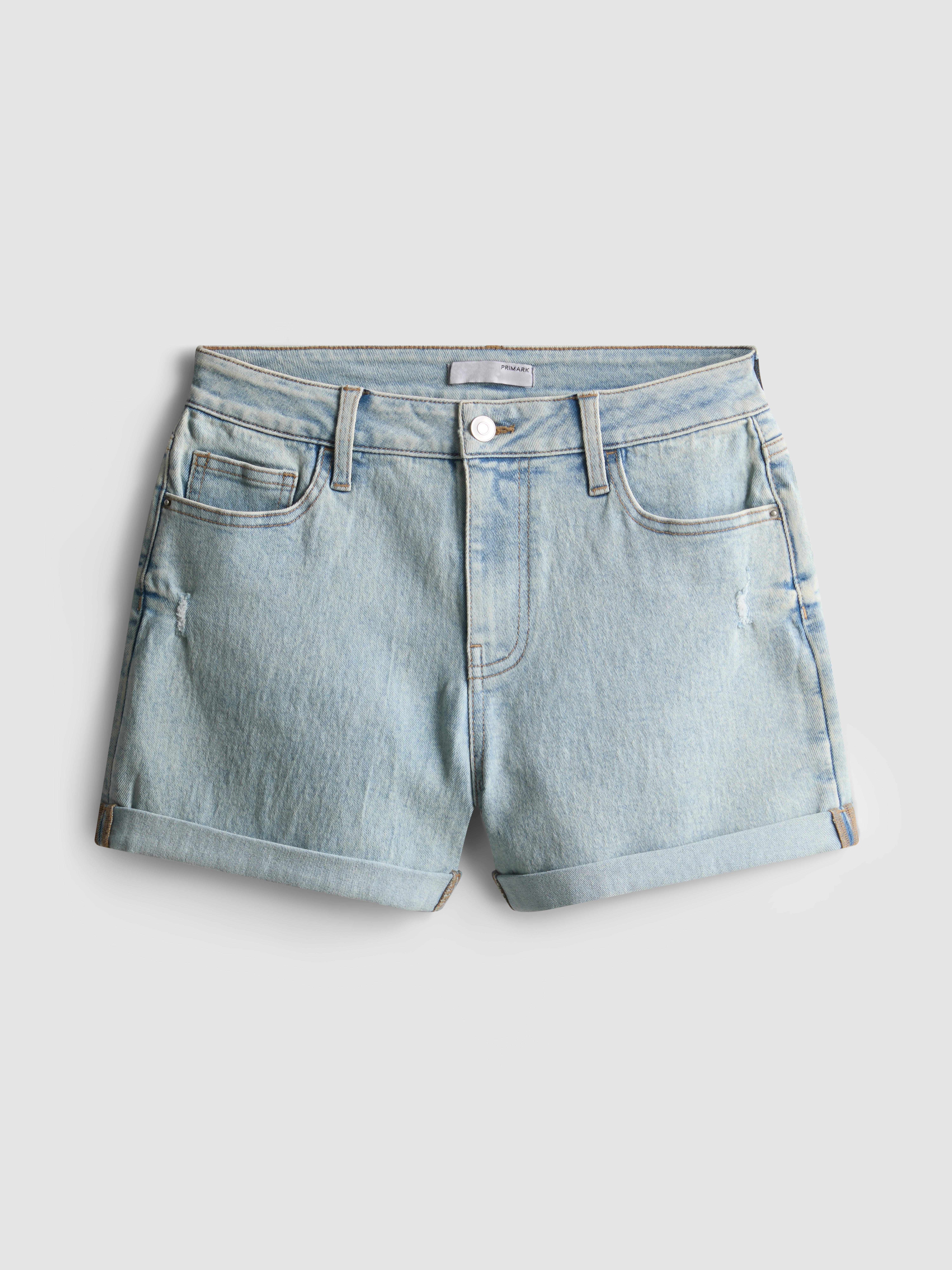 Mid-Rise Turn-Up Denim Shorts