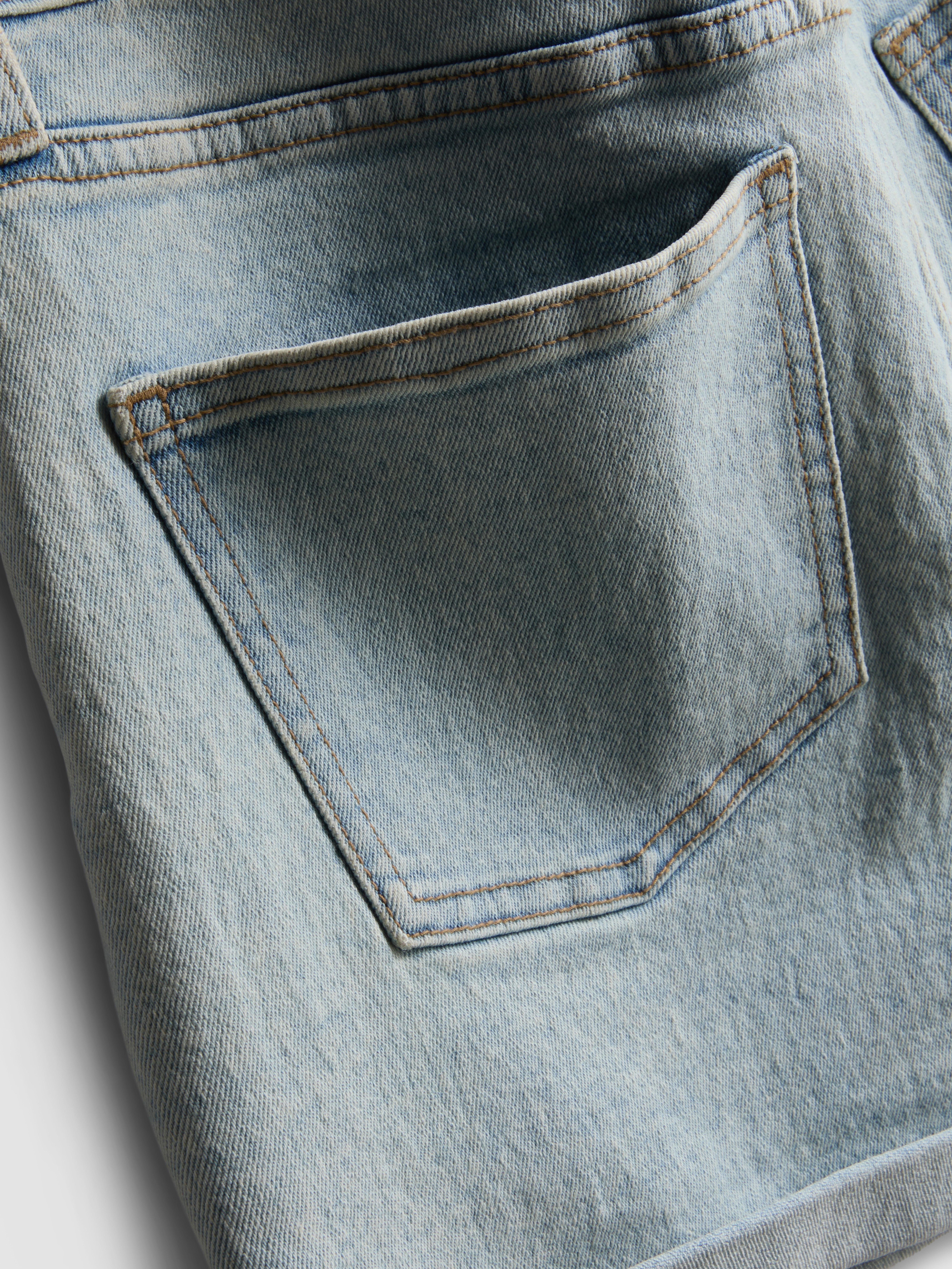 Mid-Rise Turn-Up Denim Shorts