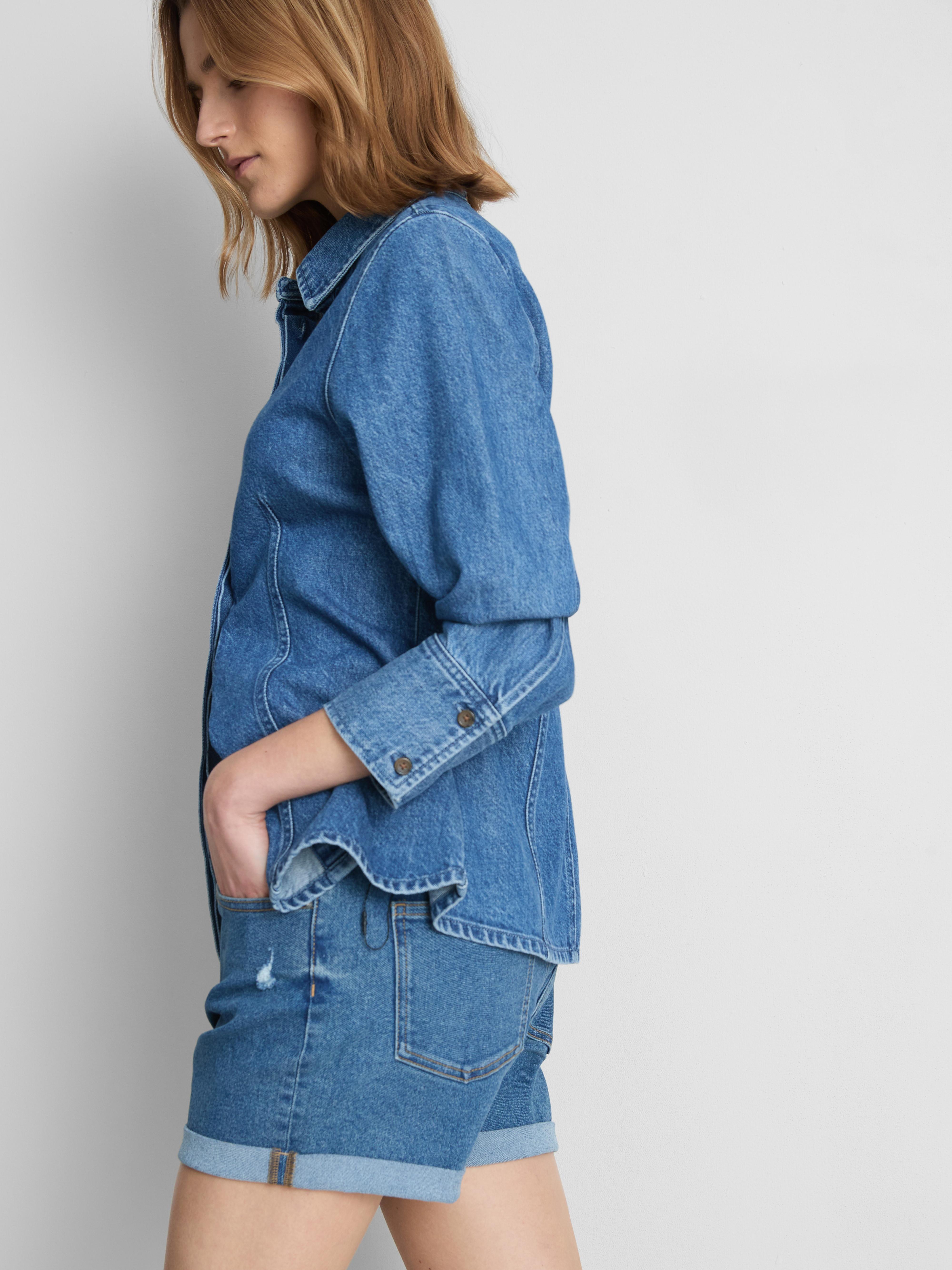 Short en jean à taille mi-haute et revers