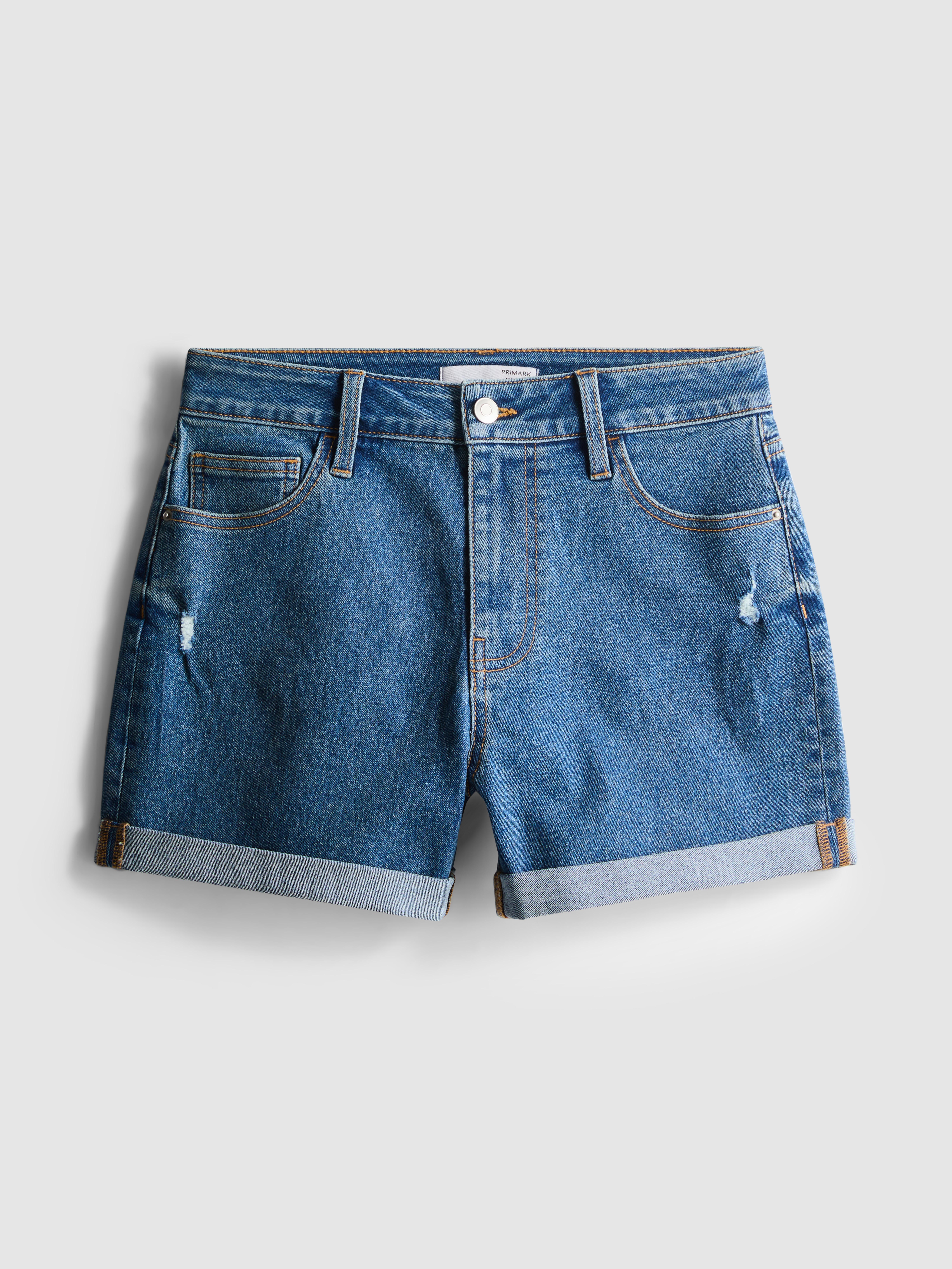 Short en jean à taille mi-haute et revers