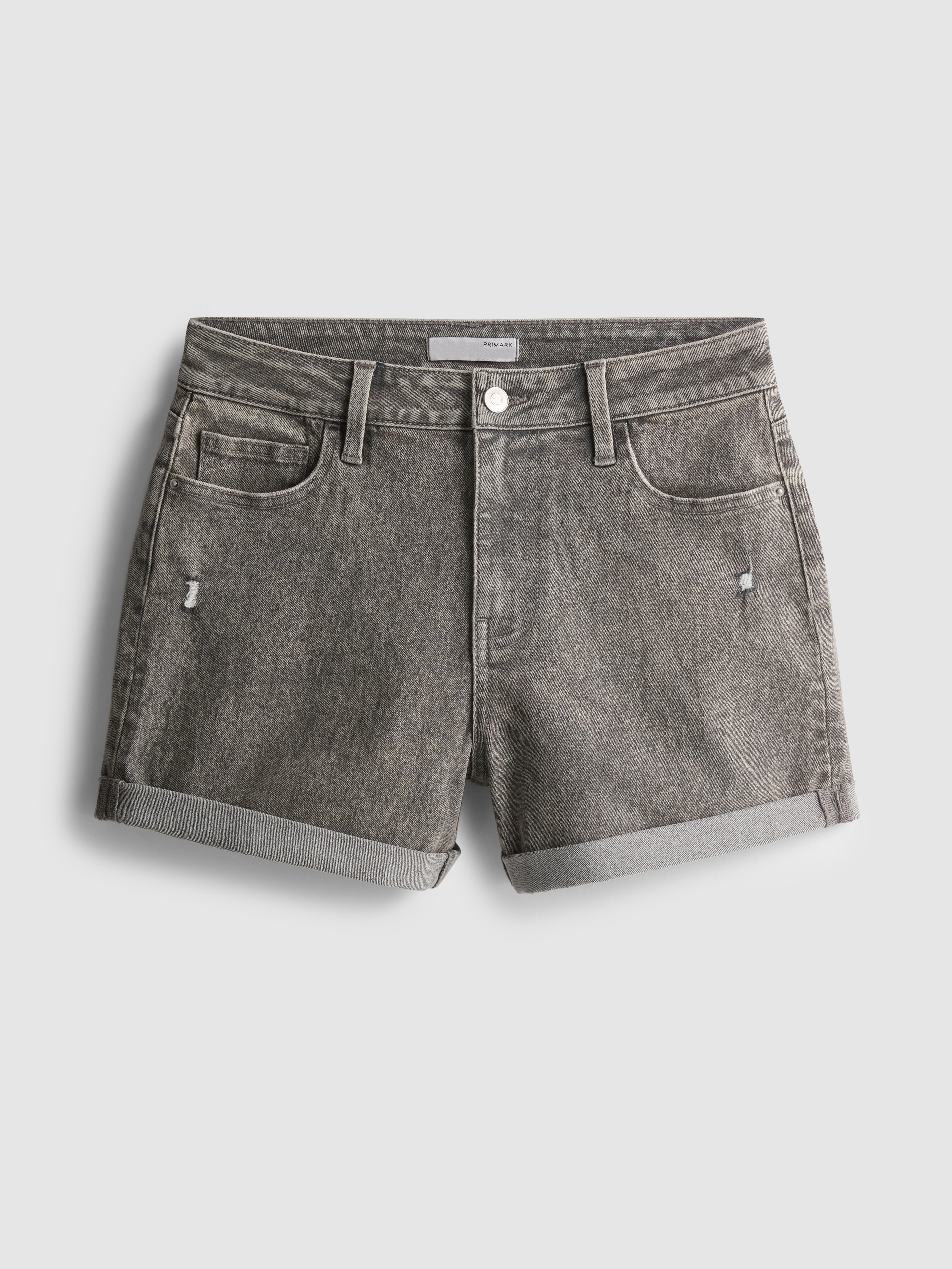 Calções ganga dobra cintura média